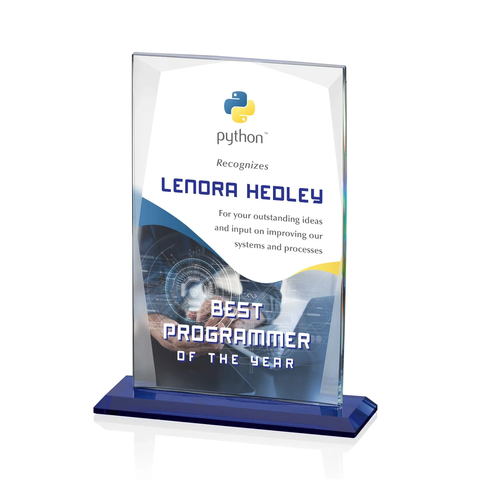 Custom Starfire Crystal Award with Perimeter Bevel Curtain Effect, awards for donor appreciation