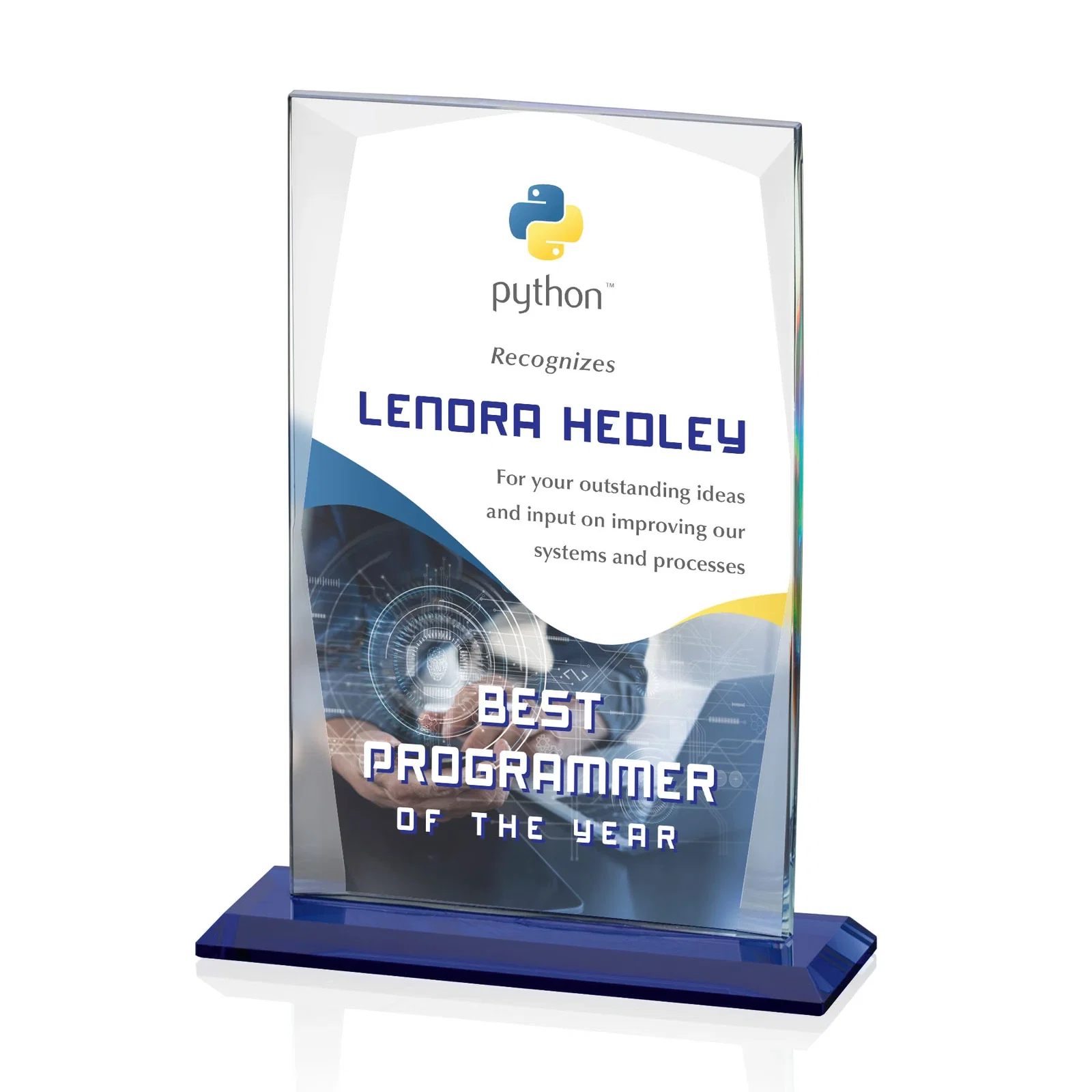 Custom Starfire Crystal Award with Perimeter Bevel Curtain Effect, awards for graduation ceremonies
