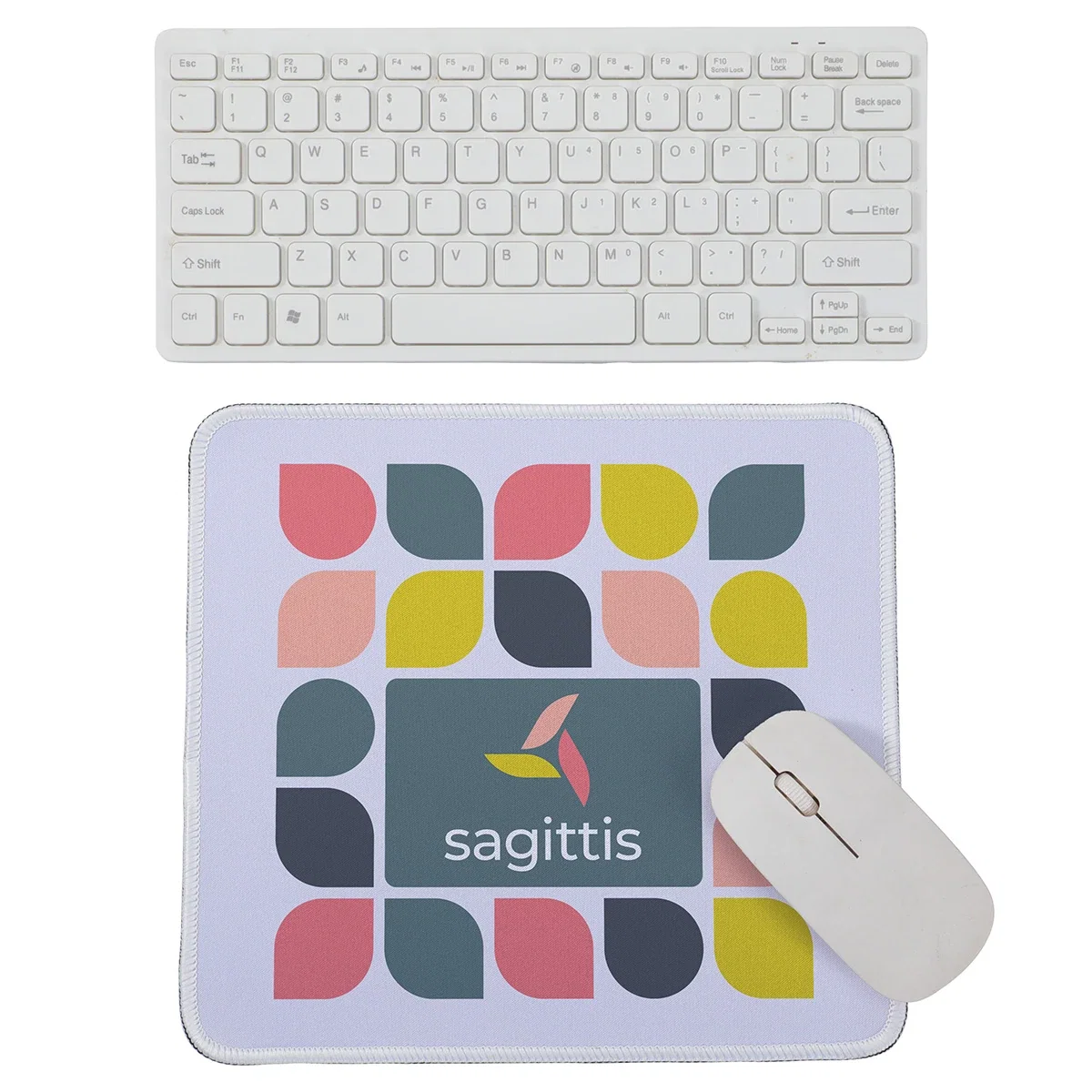 Custom Arista mouse pad on a desk with a computer mouse, lifestyle shot