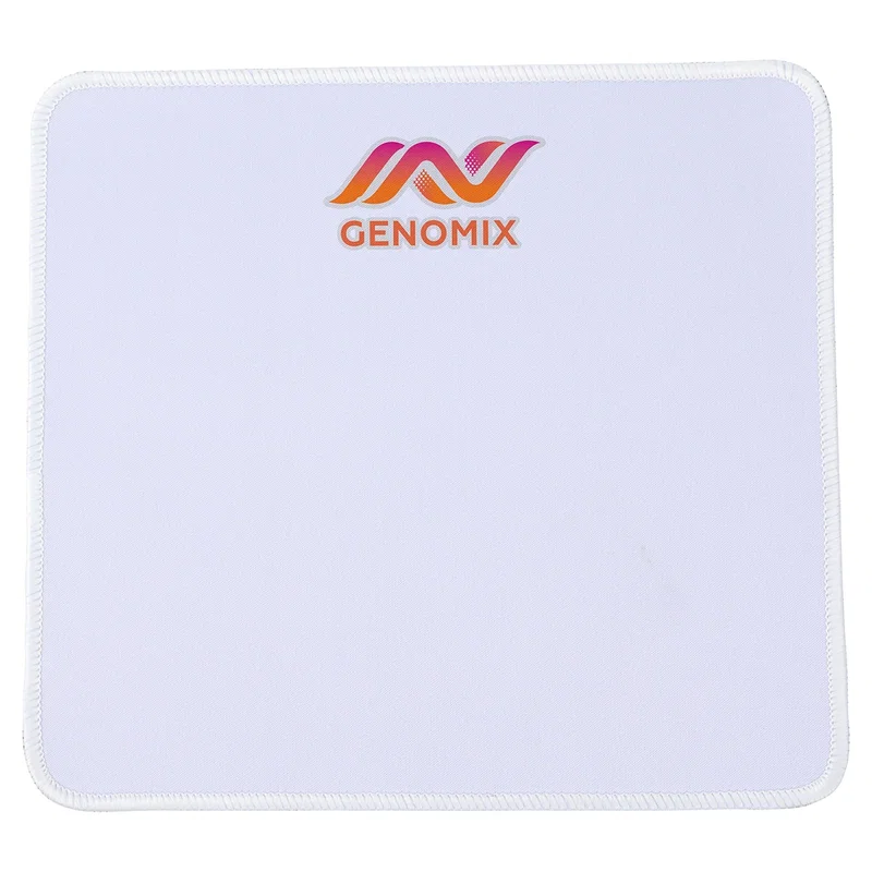 Custom Arista mouse pad corner detail highlighting logo imprint placement