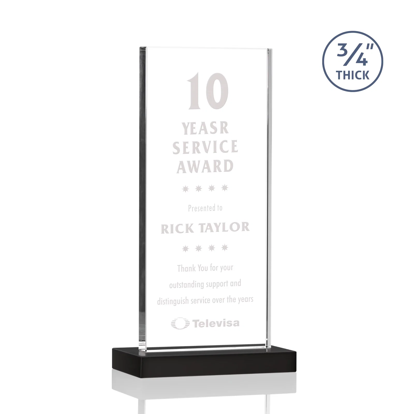 Personalized Starfire Crystal Upright Award, Ready to Display Out of the Box, awards for service anniversary gifts