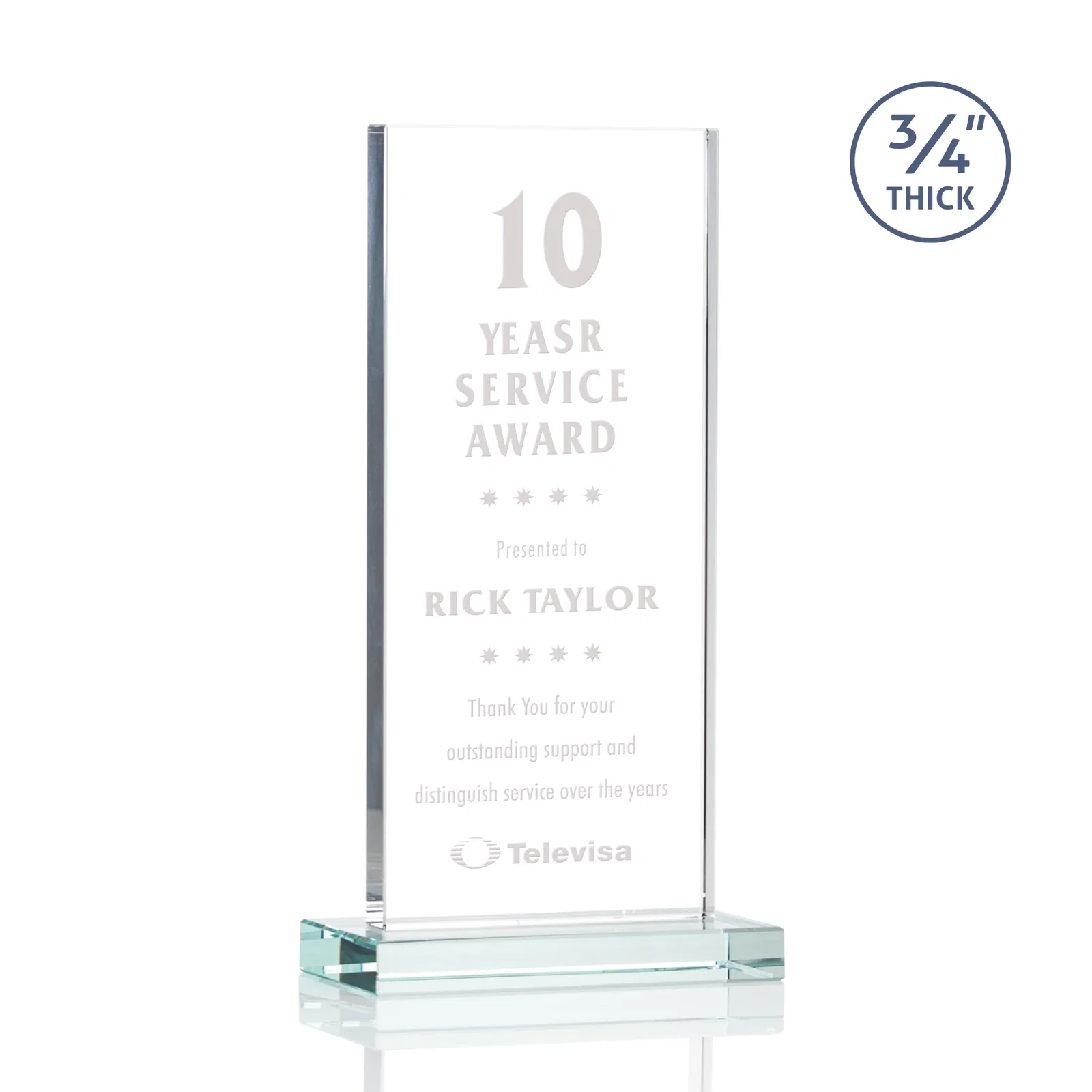 Custom Starfire Crystal Upright Award, Ready to Display Out of the Box, awards for service anniversary gifts