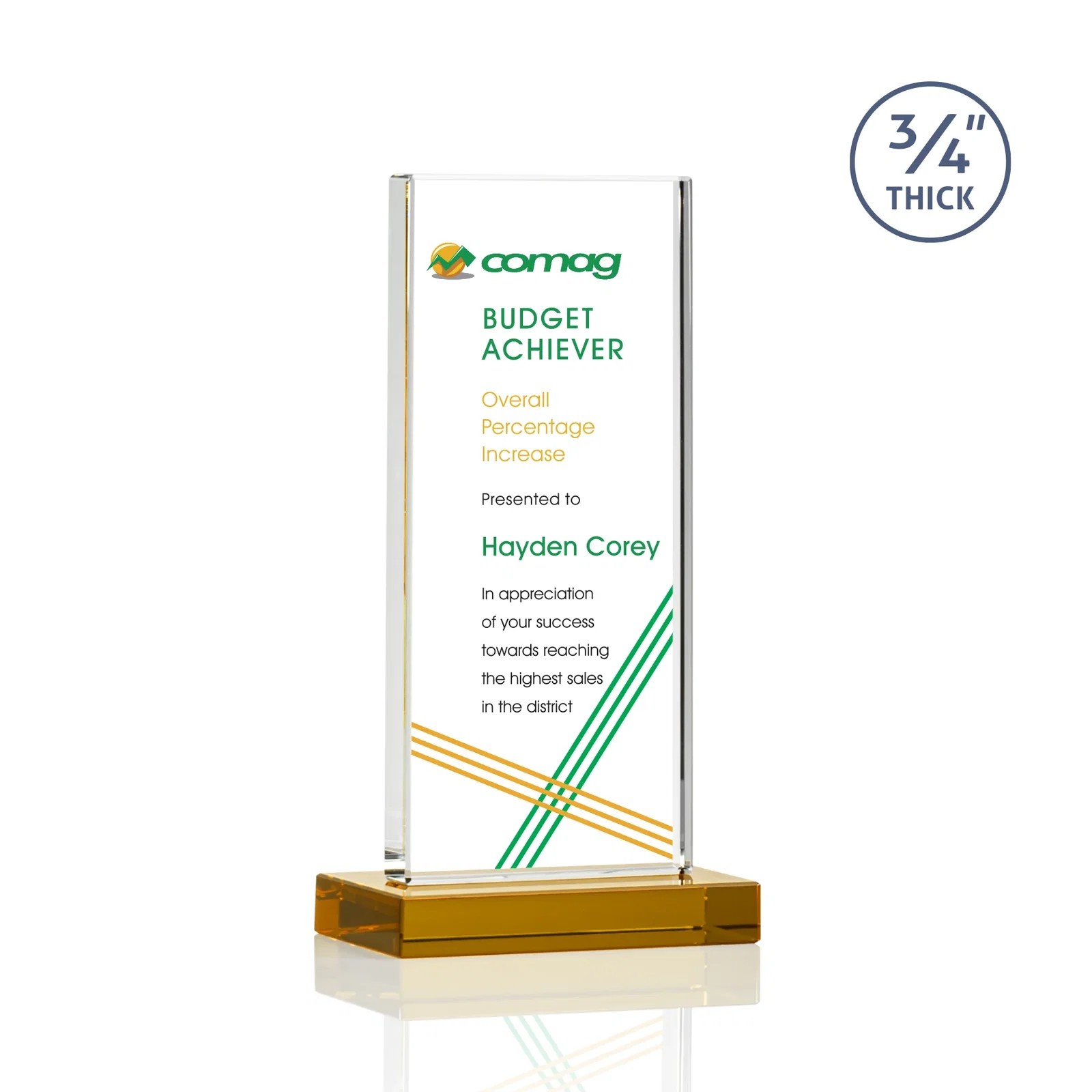 Branded Starfire Crystal Upright Award, Ready to Display Out of the Box, awards for corporate award ceremonies