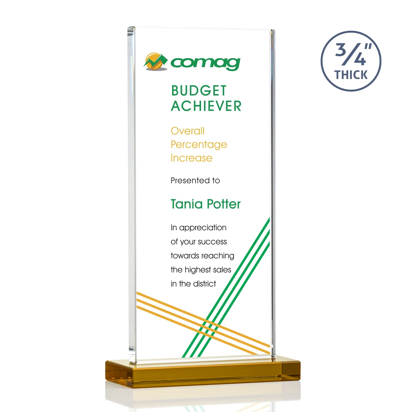 Branded Starfire Crystal Upright Award, Ready to Display Out of the Box, awards for sales achievement awards