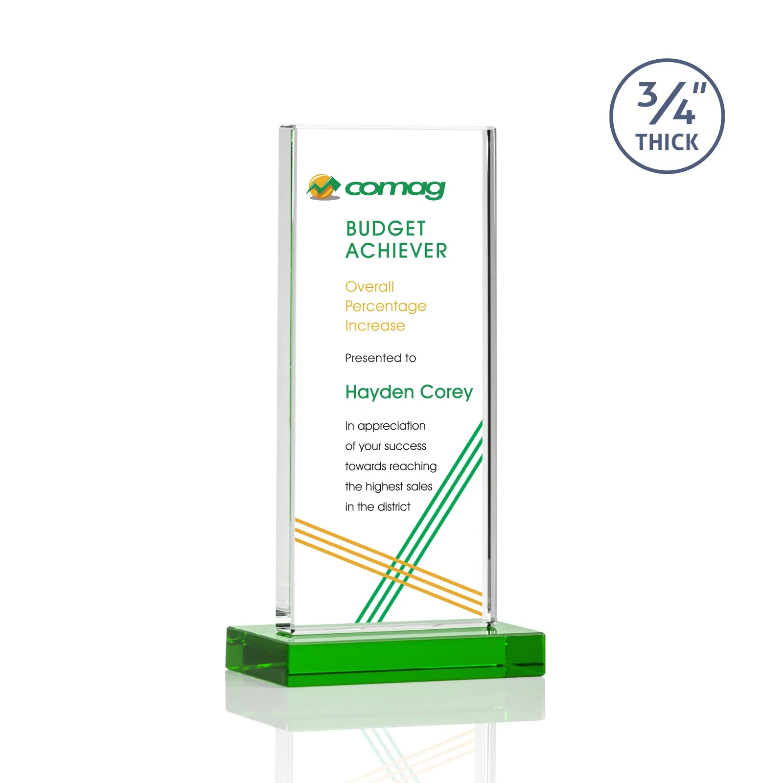 Branded Starfire Crystal Upright Award, Ready to Display Out of the Box, awards for team milestone celebrations