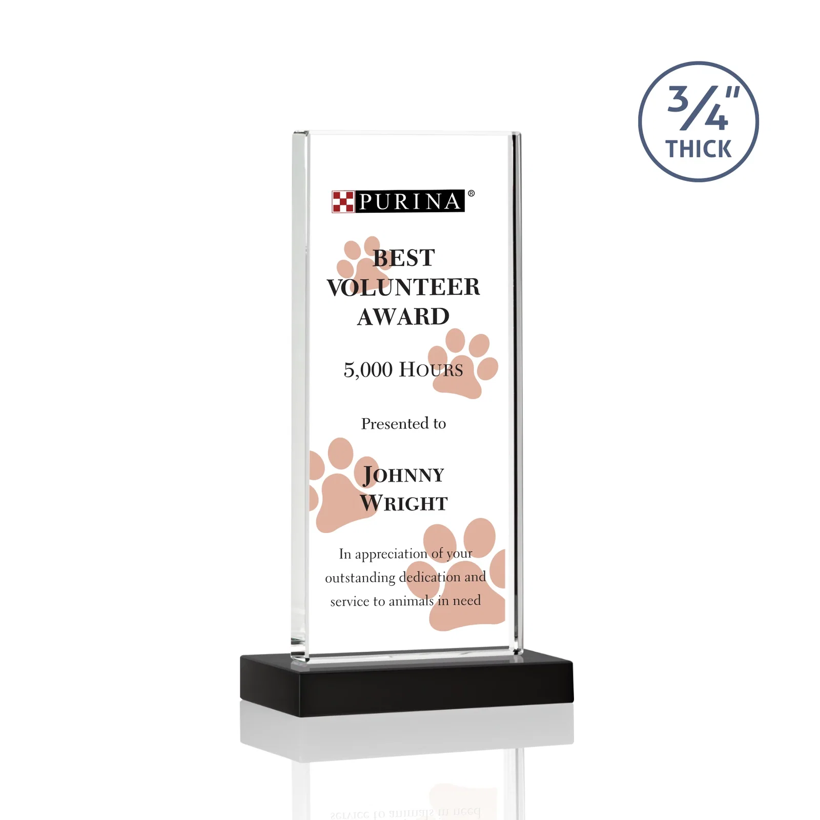 Branded Starfire Crystal Upright Award, Ready to Display Out of the Box, awards for volunteer appreciation