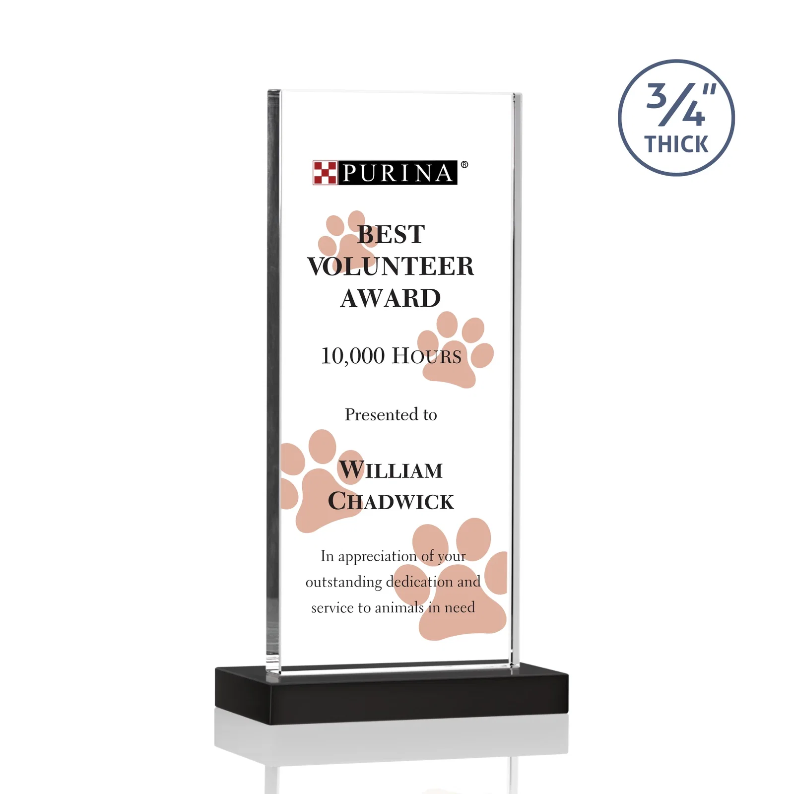 Branded Starfire Crystal Upright Award, Ready to Display Out of the Box, awards for dealer and partner awards