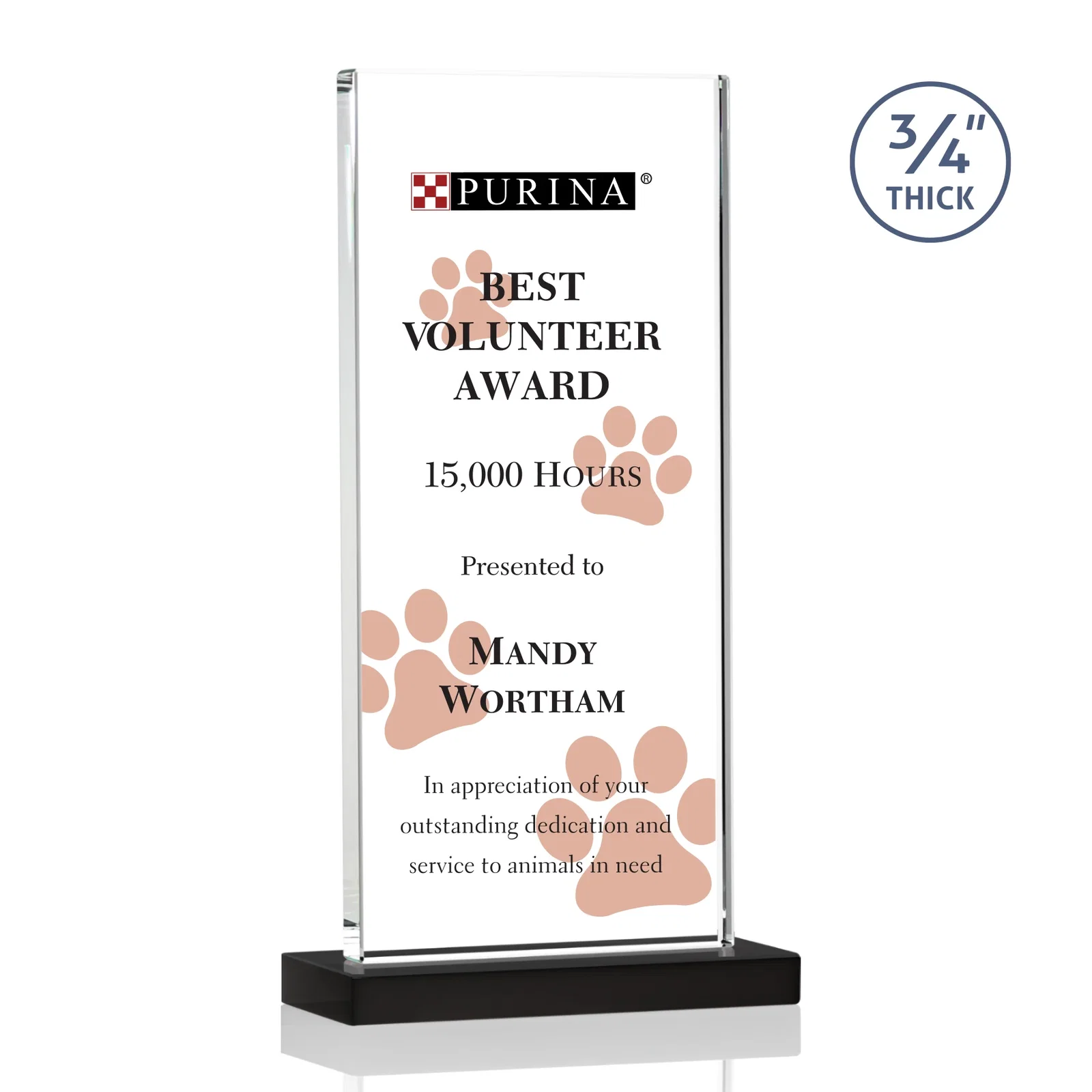 Branded Starfire Crystal Upright Award, Ready to Display Out of the Box, awards for company anniversary events