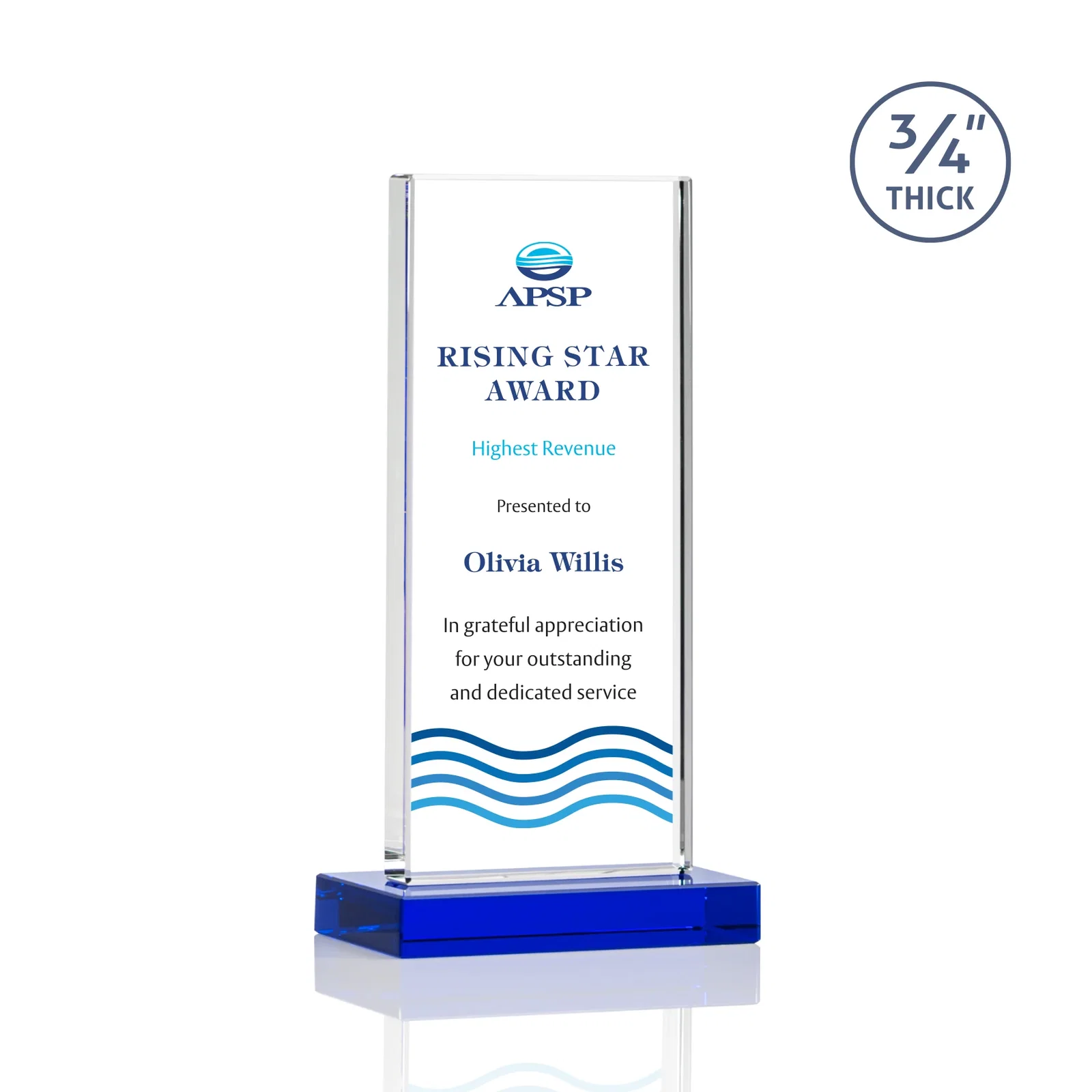 Custom printed Starfire Crystal Upright Award, Ready to Display Out of the Box, awards for corporate award ceremonies