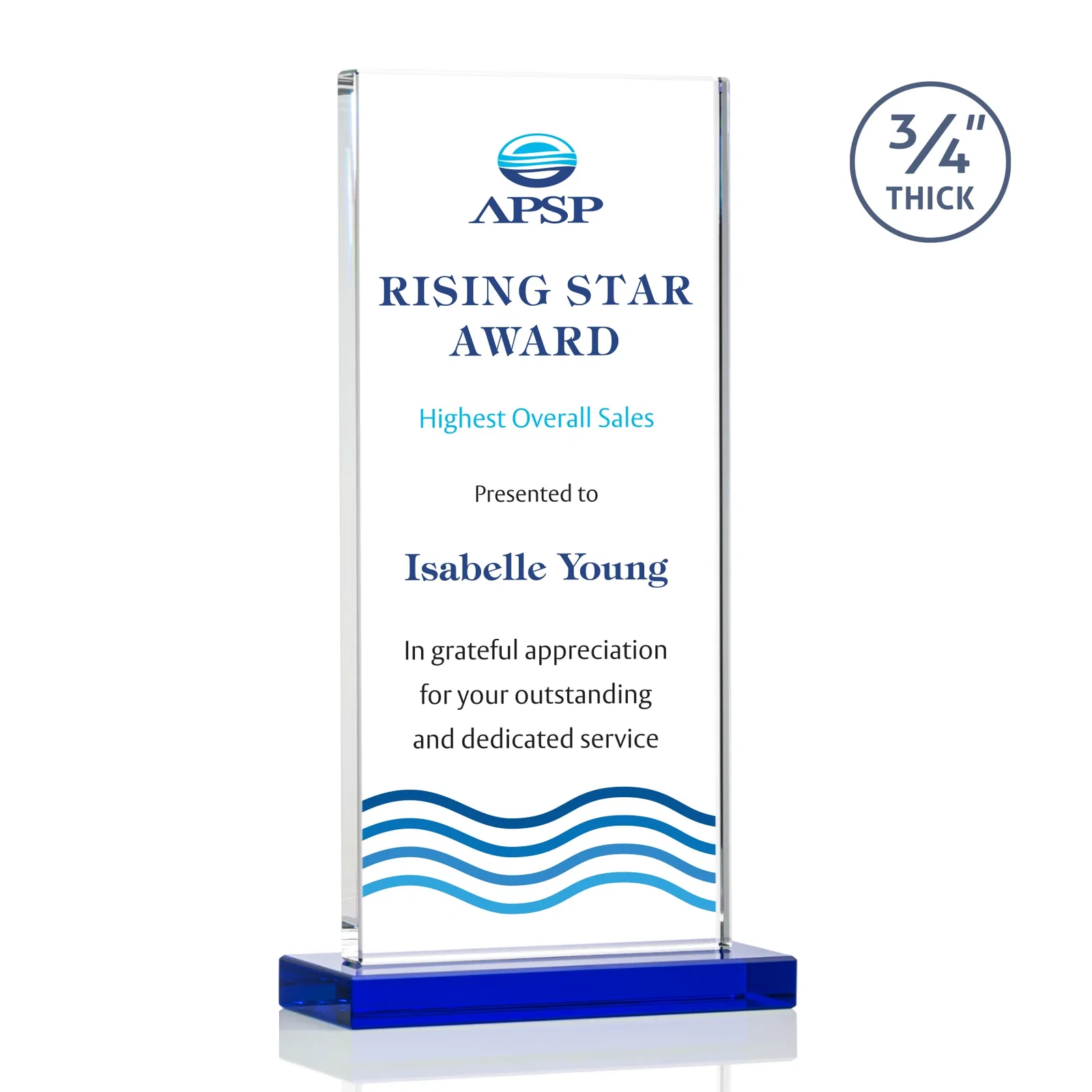 Custom printed Starfire Crystal Upright Award, Ready to Display Out of the Box, awards for sales achievement awards