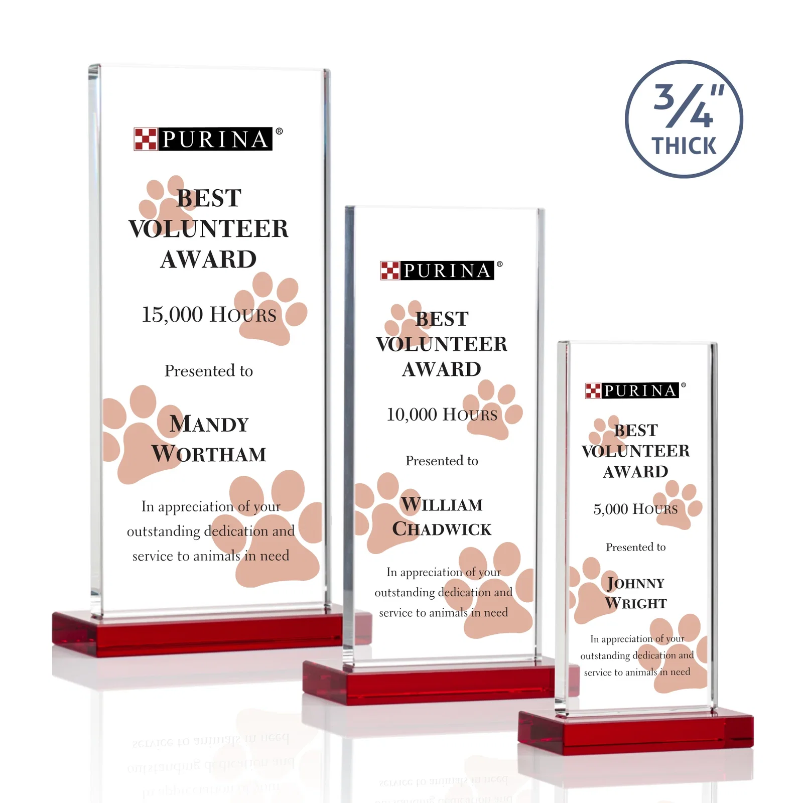 Custom printed Starfire Crystal Upright Award, Ready to Display Out of the Box, awards for retirement presentations