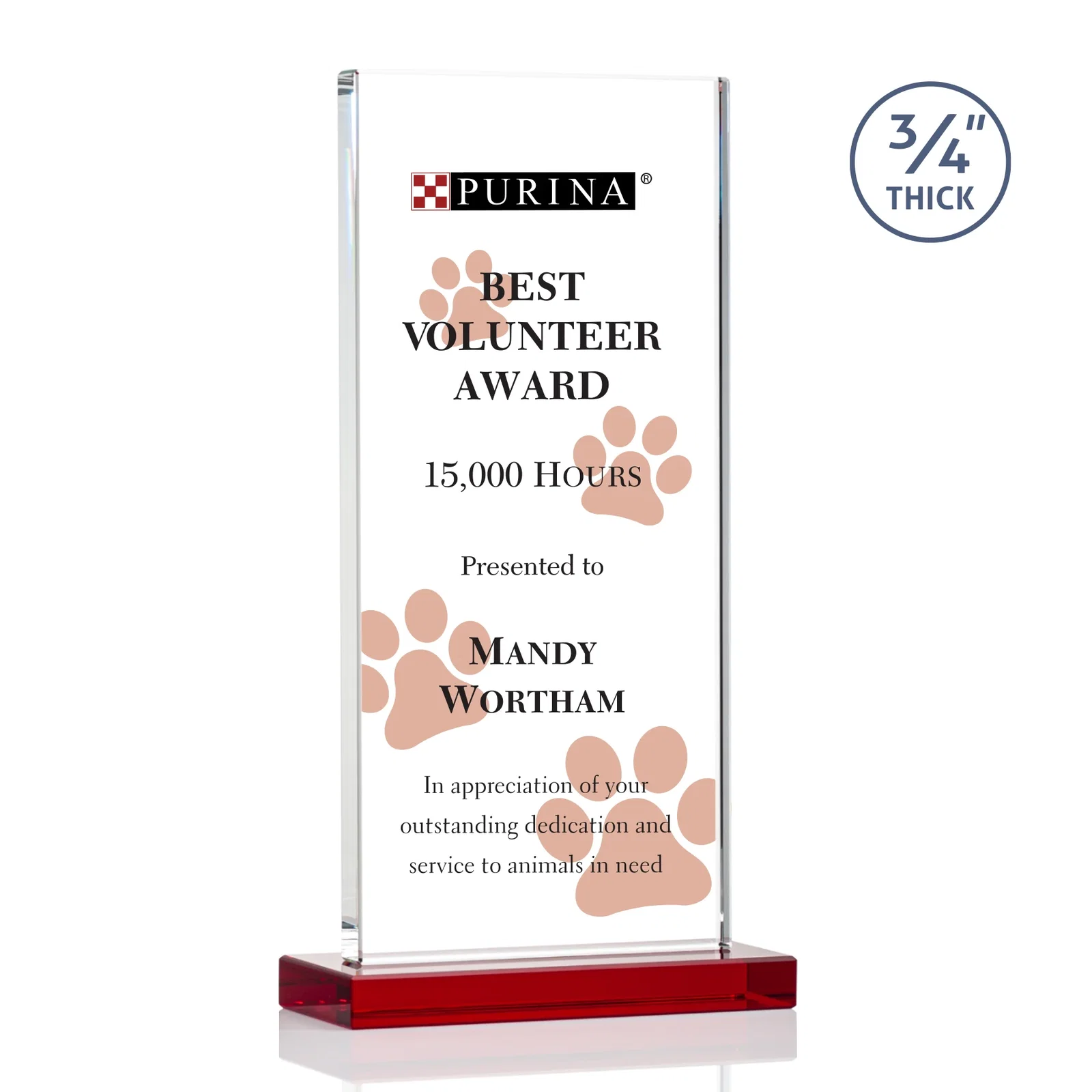 Custom printed Starfire Crystal Upright Award, Ready to Display Out of the Box, awards for graduation ceremonies