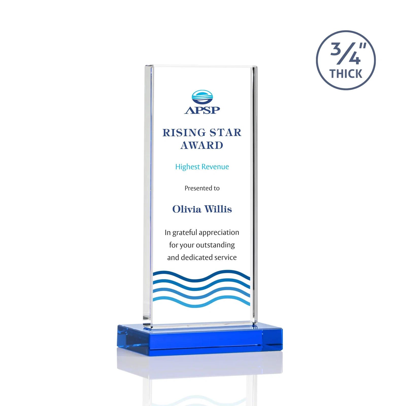 Custom printed Starfire Crystal Upright Award, Ready to Display Out of the Box, awards for volunteer appreciation