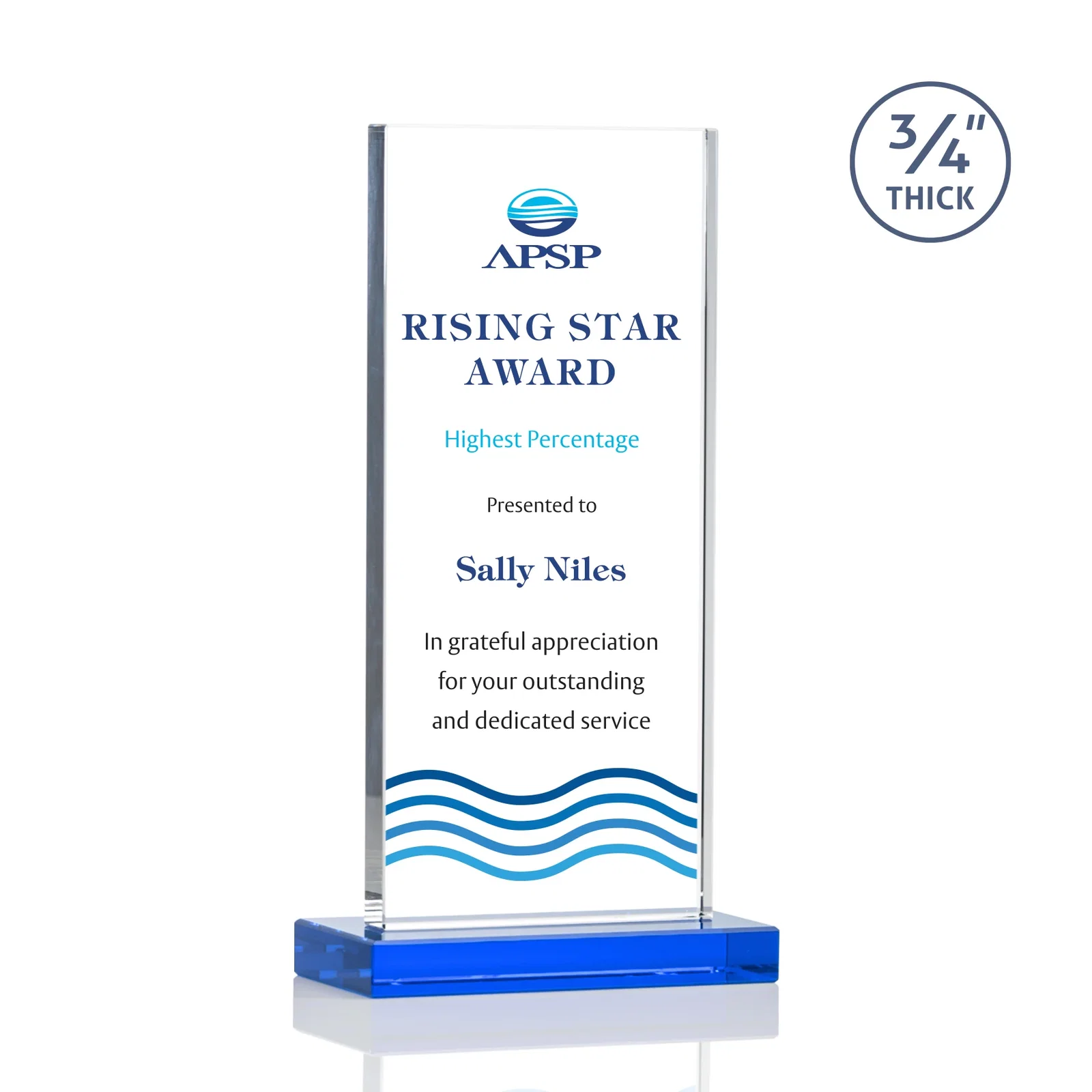 Custom printed Starfire Crystal Upright Award, Ready to Display Out of the Box, awards for dealer and partner awards