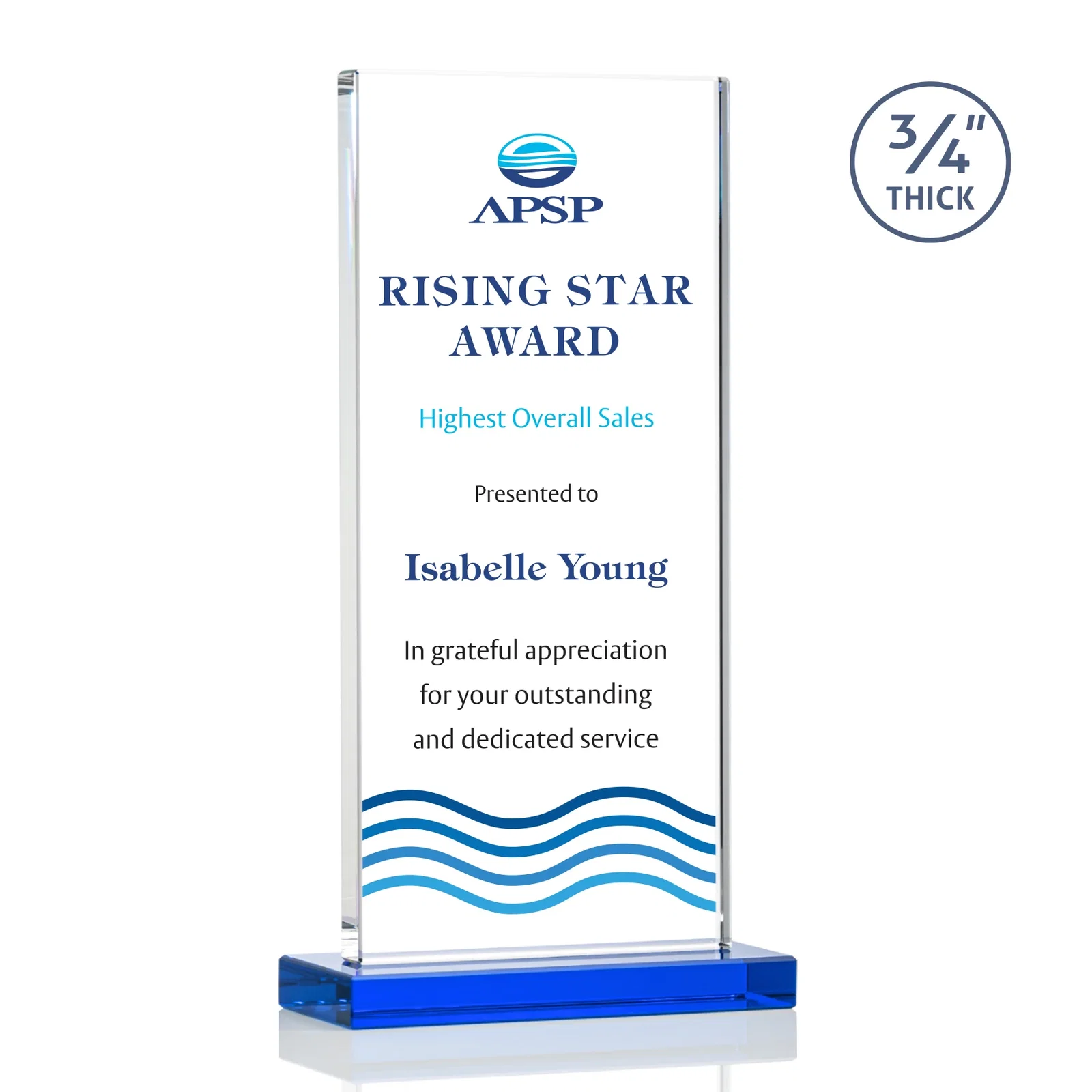 Custom printed Starfire Crystal Upright Award, Ready to Display Out of the Box, awards for company anniversary events