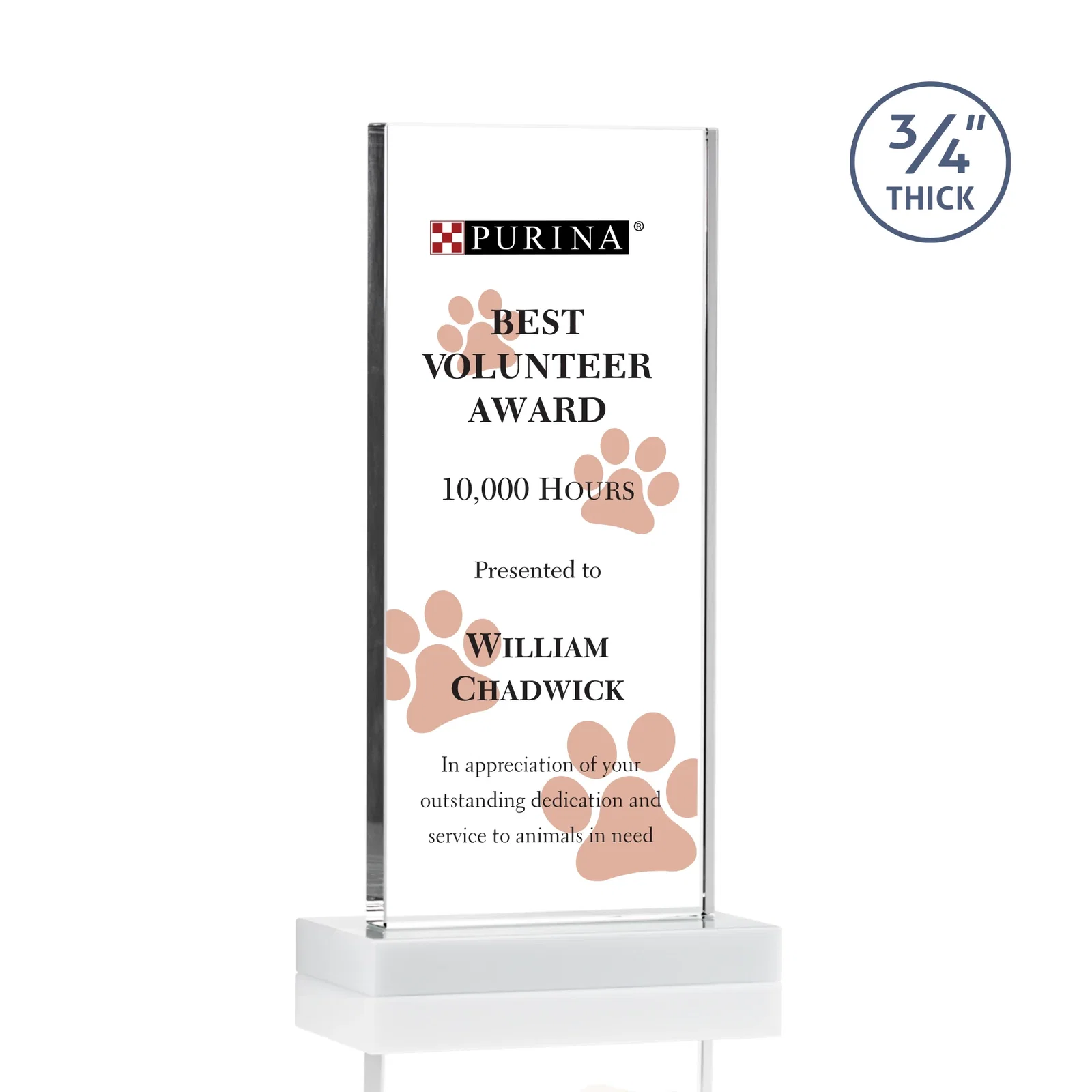 Customized Starfire Crystal Upright Award, Ready to Display Out of the Box, awards for service anniversary gifts