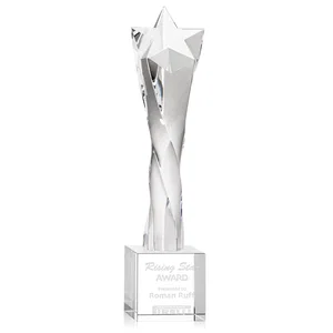Twisting Optical Crystal Tower Award with Star Cutout