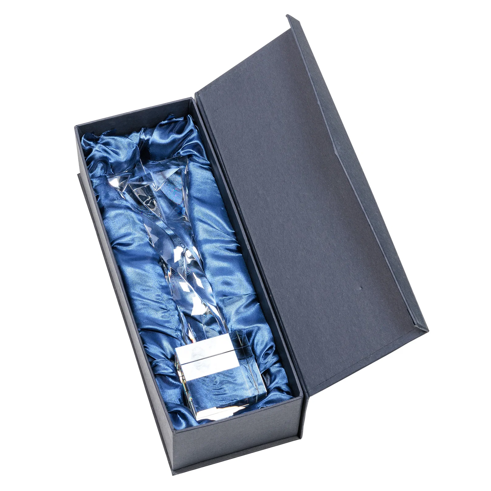 Custom Twisting Optical Crystal Tower Award with Star Cutout for retirement presentations