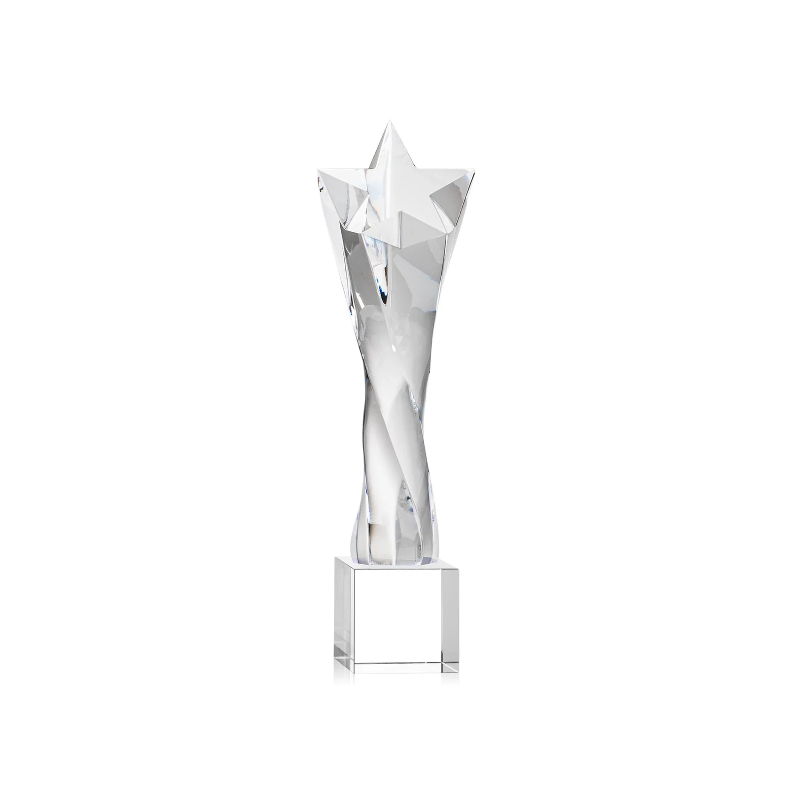 Custom Twisting Optical Crystal Tower Award with Star Cutout for team milestone celebrations