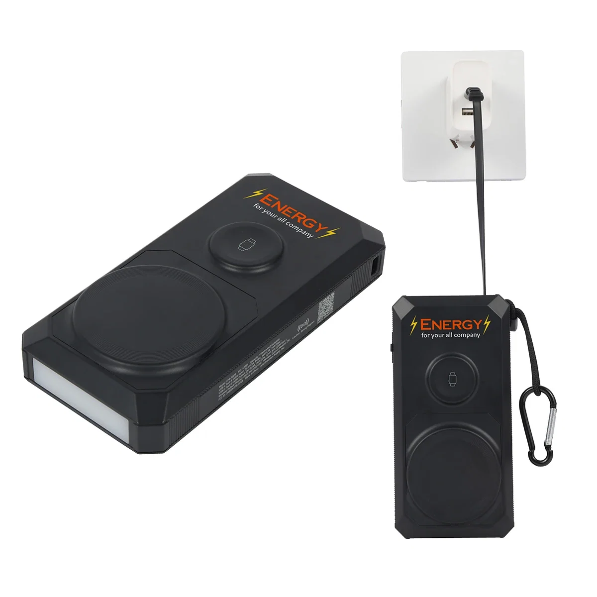 Side profile of the custom Array Power Bank showing the retractable charging cable