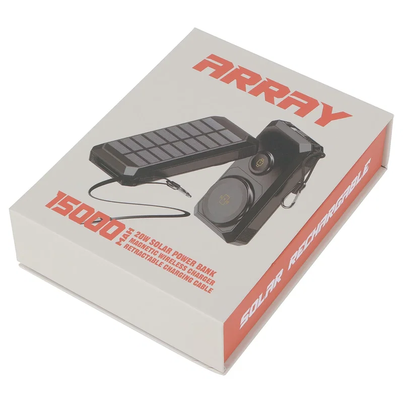 Retail packaging for the Array 15000mAh Magnetic Wireless Power Bank
