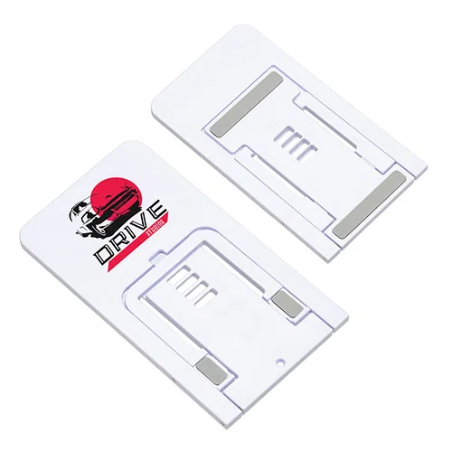 Arris custom branded phone holder folded flat for travel, top view