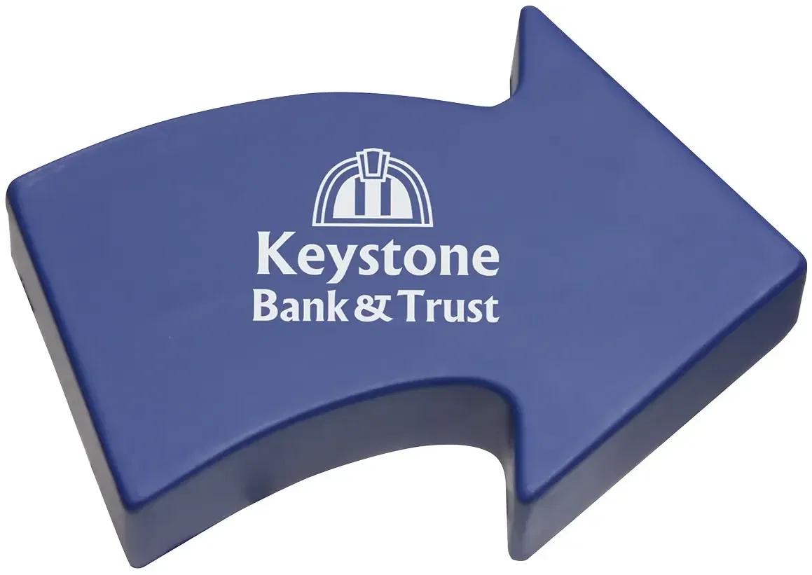 Arrow custom stress reliever shaped like a pointing arrow, branded sales and growth promotional logo giveaway