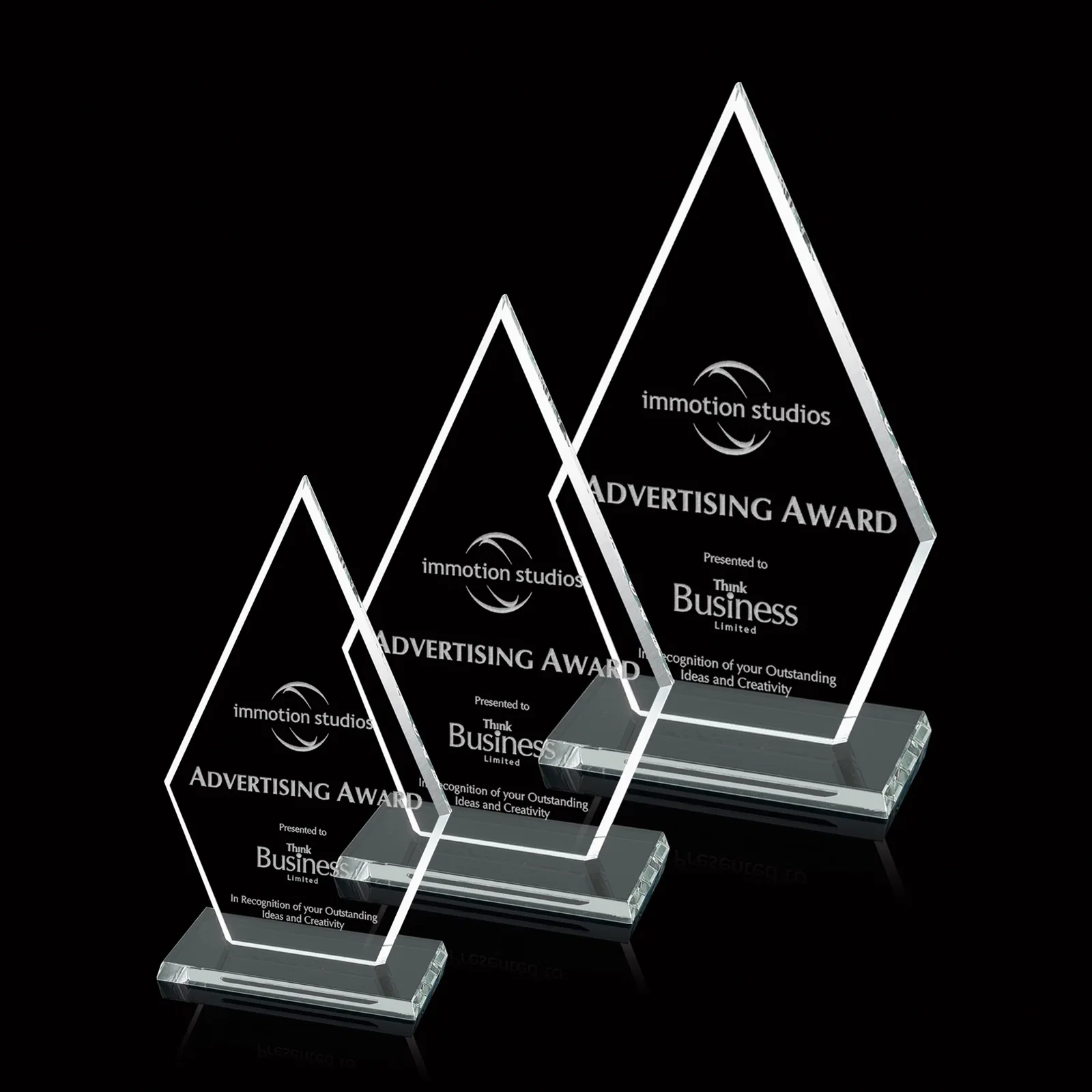 Custom Starfire or Jade Glass Arrowhead Award With a Matching Beveled Base for employee recognition