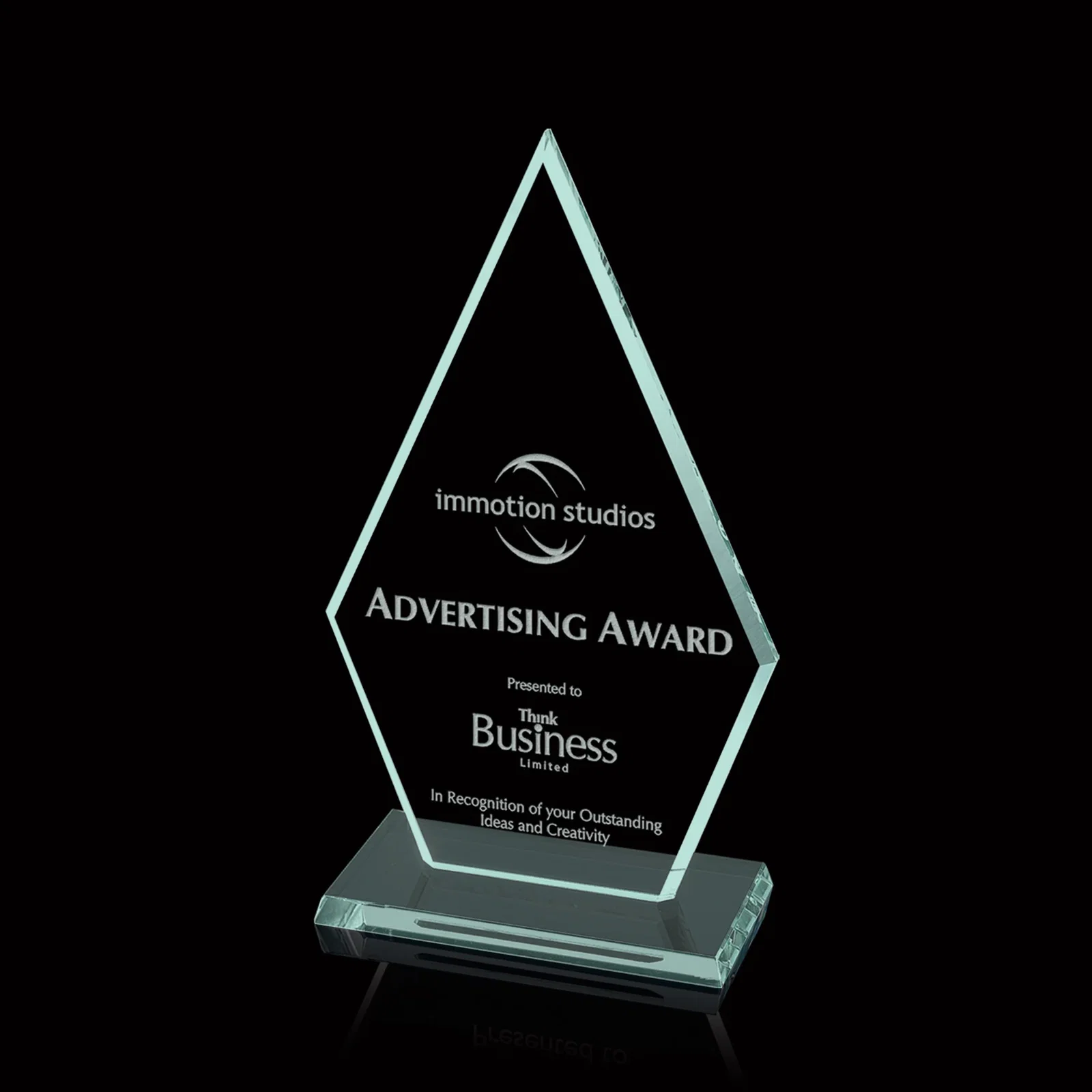 Custom Starfire or Jade Glass Arrowhead Award With a Matching Beveled Base for corporate award ceremonies