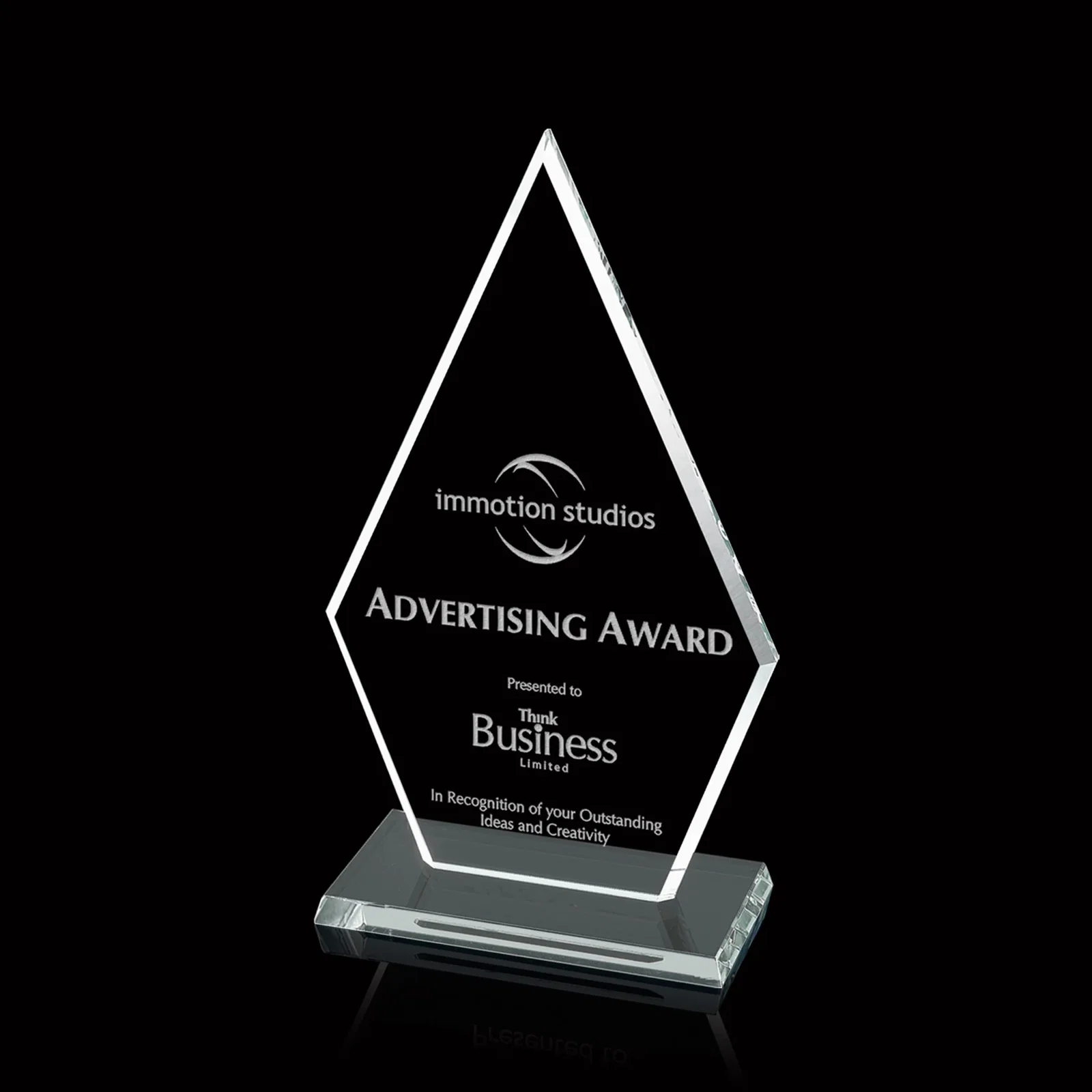 Custom Starfire or Jade Glass Arrowhead Award With a Matching Beveled Base for retirement presentations