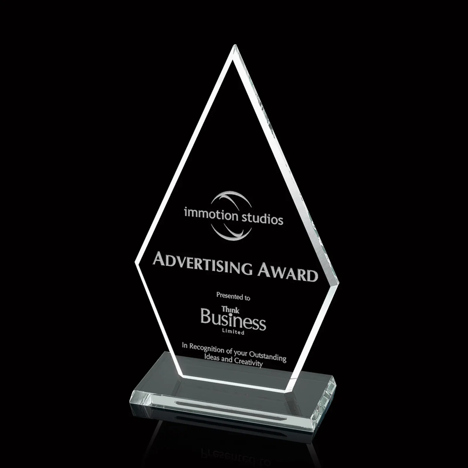 Custom Starfire or Jade Glass Arrowhead Award With a Matching Beveled Base for team milestone celebrations