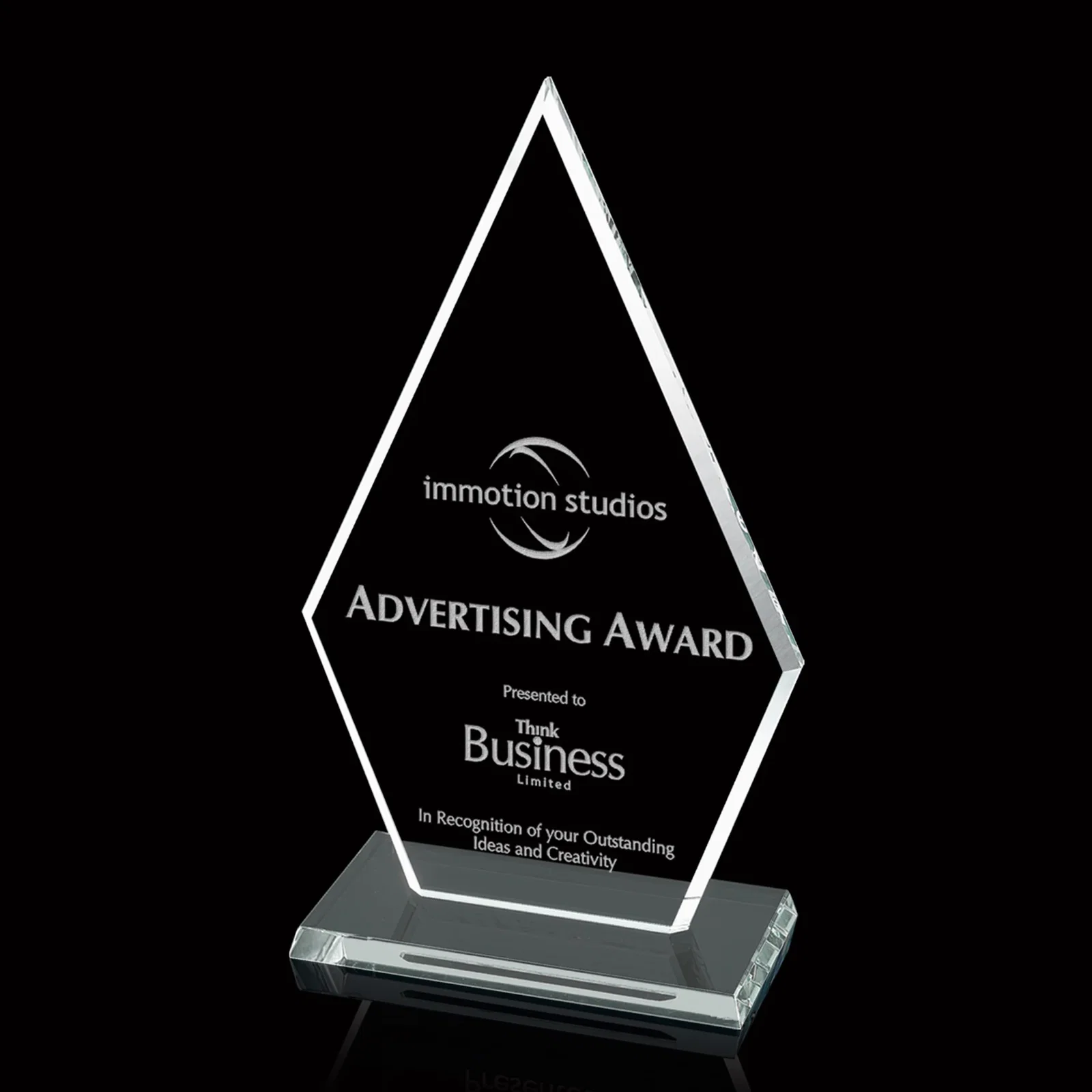 Custom Starfire or Jade Glass Arrowhead Award With a Matching Beveled Base for donor appreciation