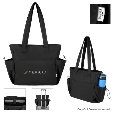 Black recycled computer tote sized to carry a laptop