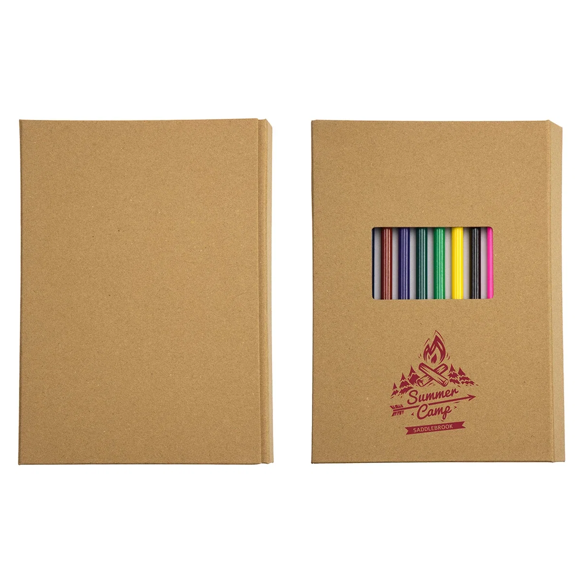 Closed Artisan Sketch Pad box showing the blank back panel and the front pencil-color window with imprinted logo