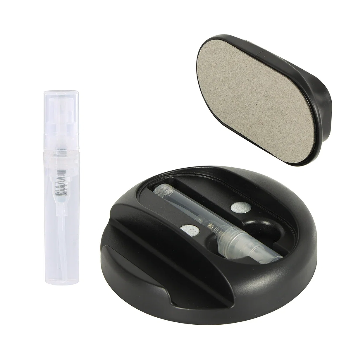 Close-up of the Asana Phone Stand's built-in spray screen cleaner