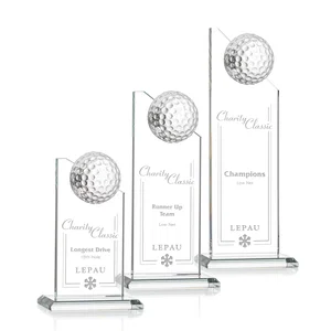 Starfire Crystal Tower Award with Golf Ball on Slanted Top
