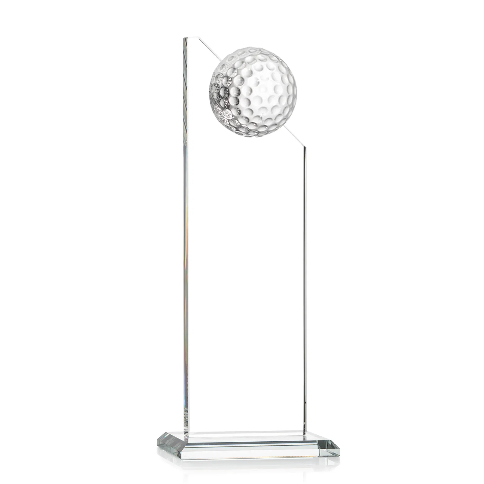 Custom Starfire Crystal Tower Award with Golf Ball on Slanted Top for dealer and partner awards