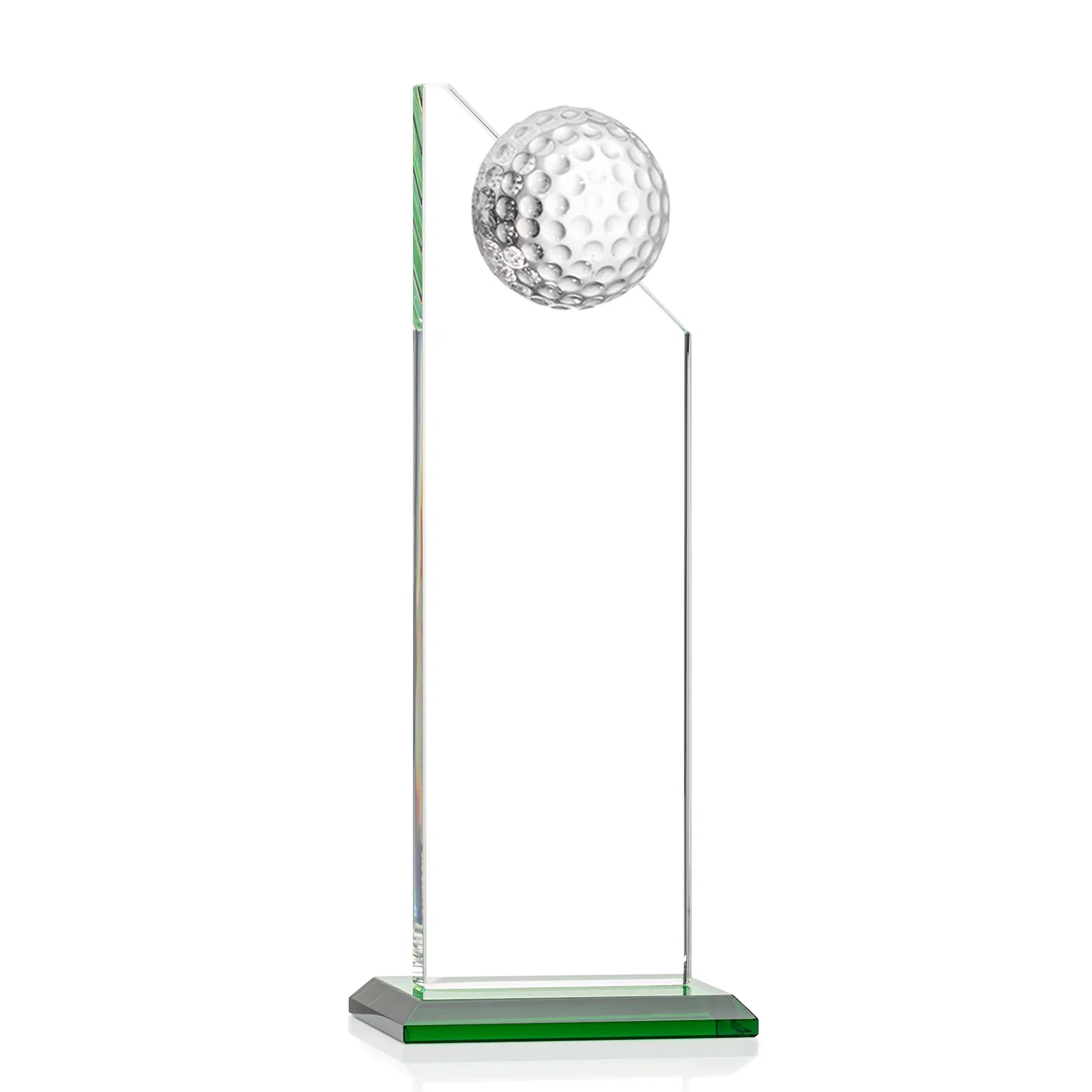 Personalized Starfire Crystal Tower Award with Golf Ball on Slanted Top for corporate award ceremonies