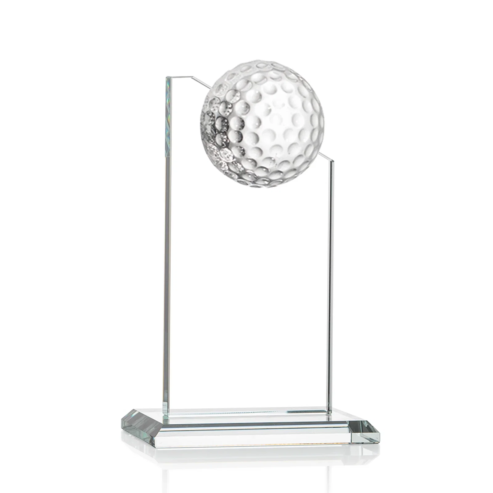 Custom Starfire Crystal Tower Award with Golf Ball on Slanted Top for safety achievement programs