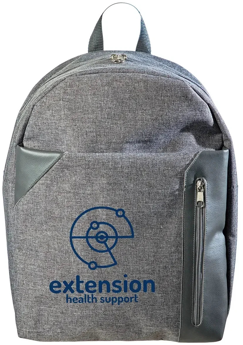 Custom Ashford 15-inch laptop backpack with branded logo, front view