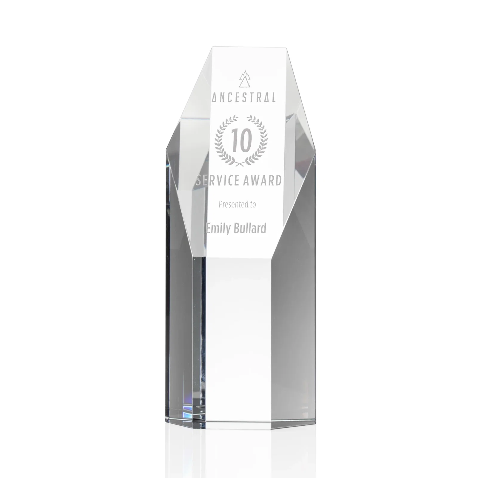 Custom Optical Crystal Polygon Tower Award With Slant Top for service anniversary gifts