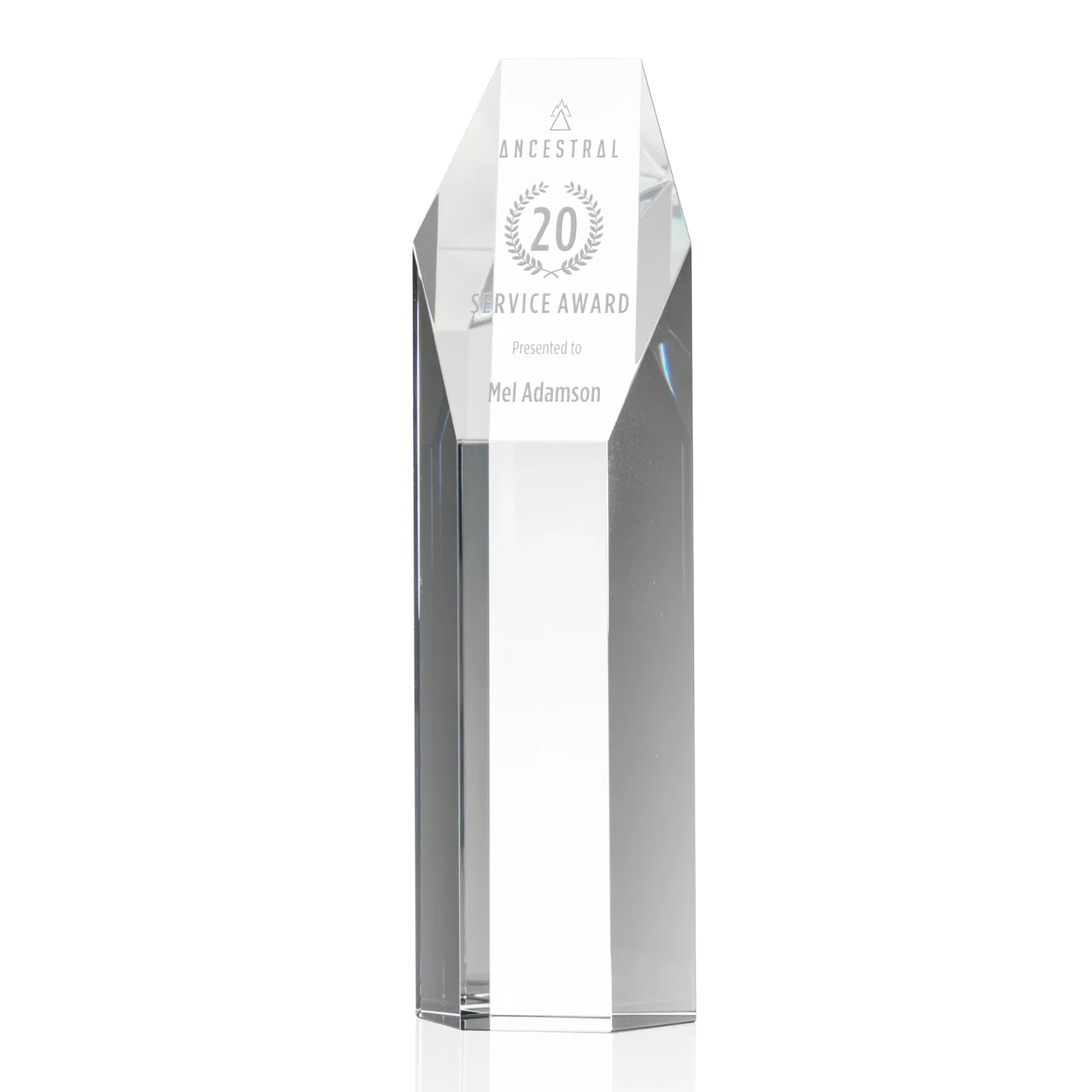 Custom Optical Crystal Polygon Tower Award With Slant Top for sales achievement awards
