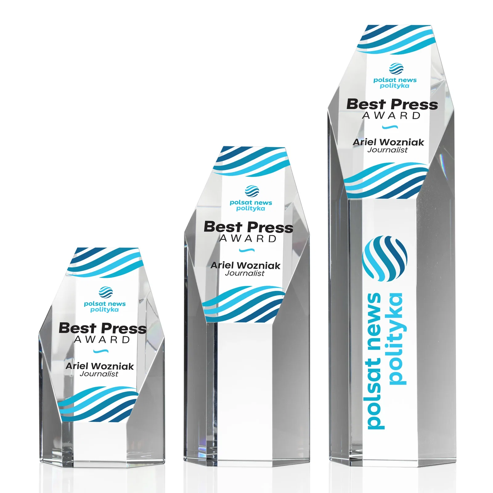 Custom Optical Crystal Polygon Tower Award With Slant Top for retirement presentations