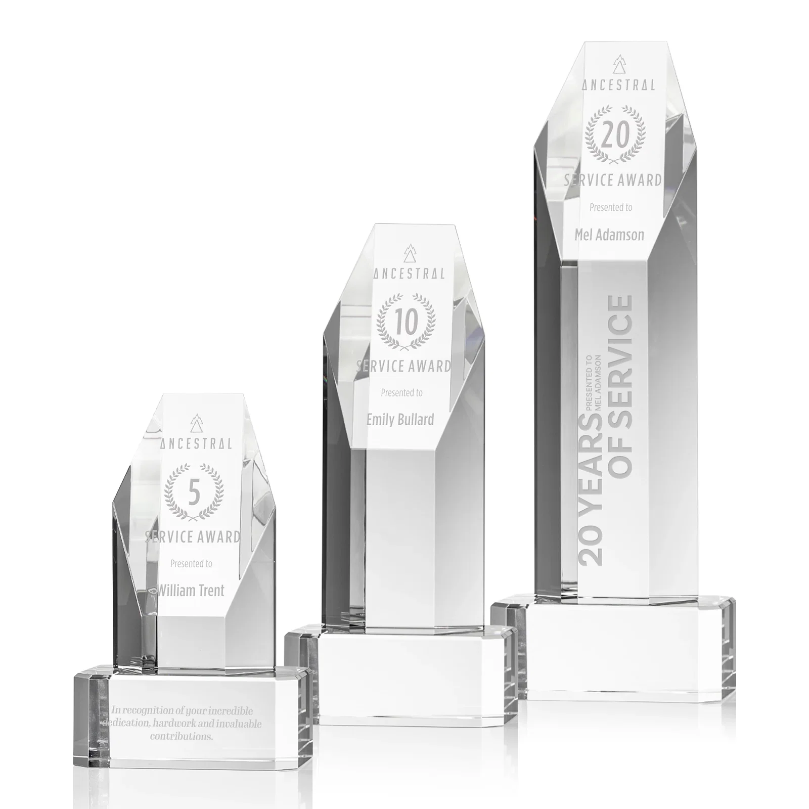 Custom Optical Crystal Polygon Tower Award with Slanted Top for employee recognition