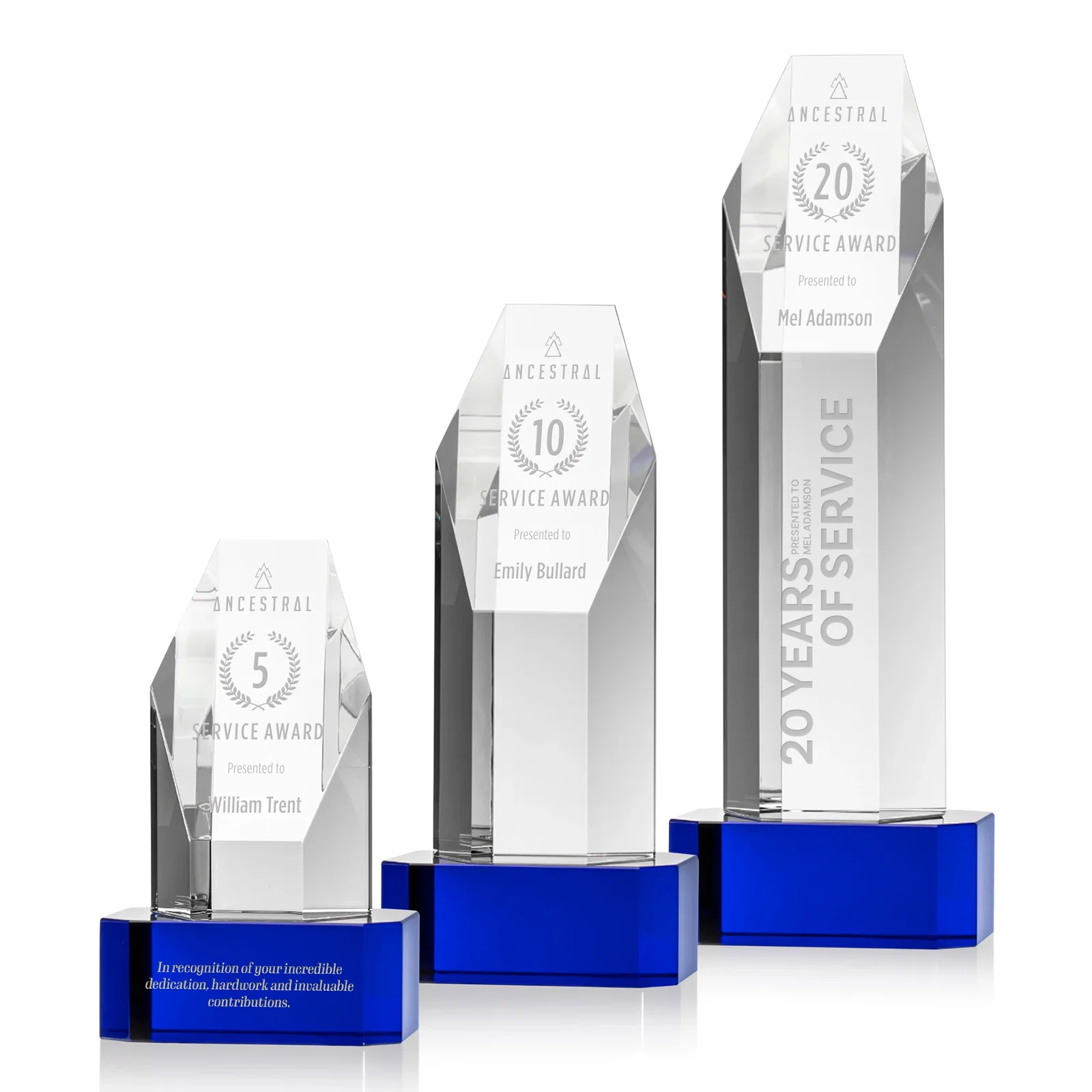 Personalized Optical Crystal Polygon Tower Award with Slanted Top for employee recognition
