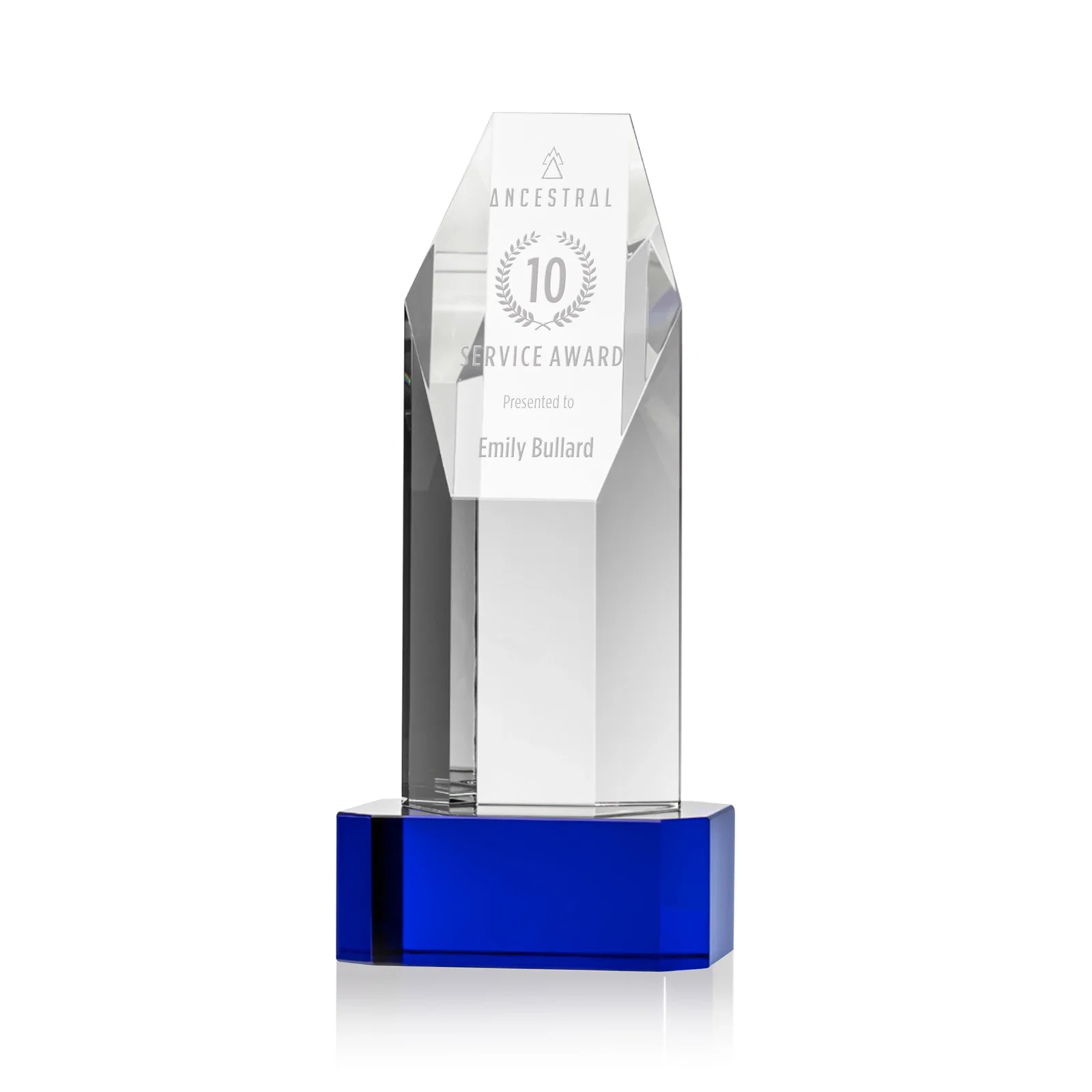 Personalized Optical Crystal Polygon Tower Award with Slanted Top for service anniversary gifts