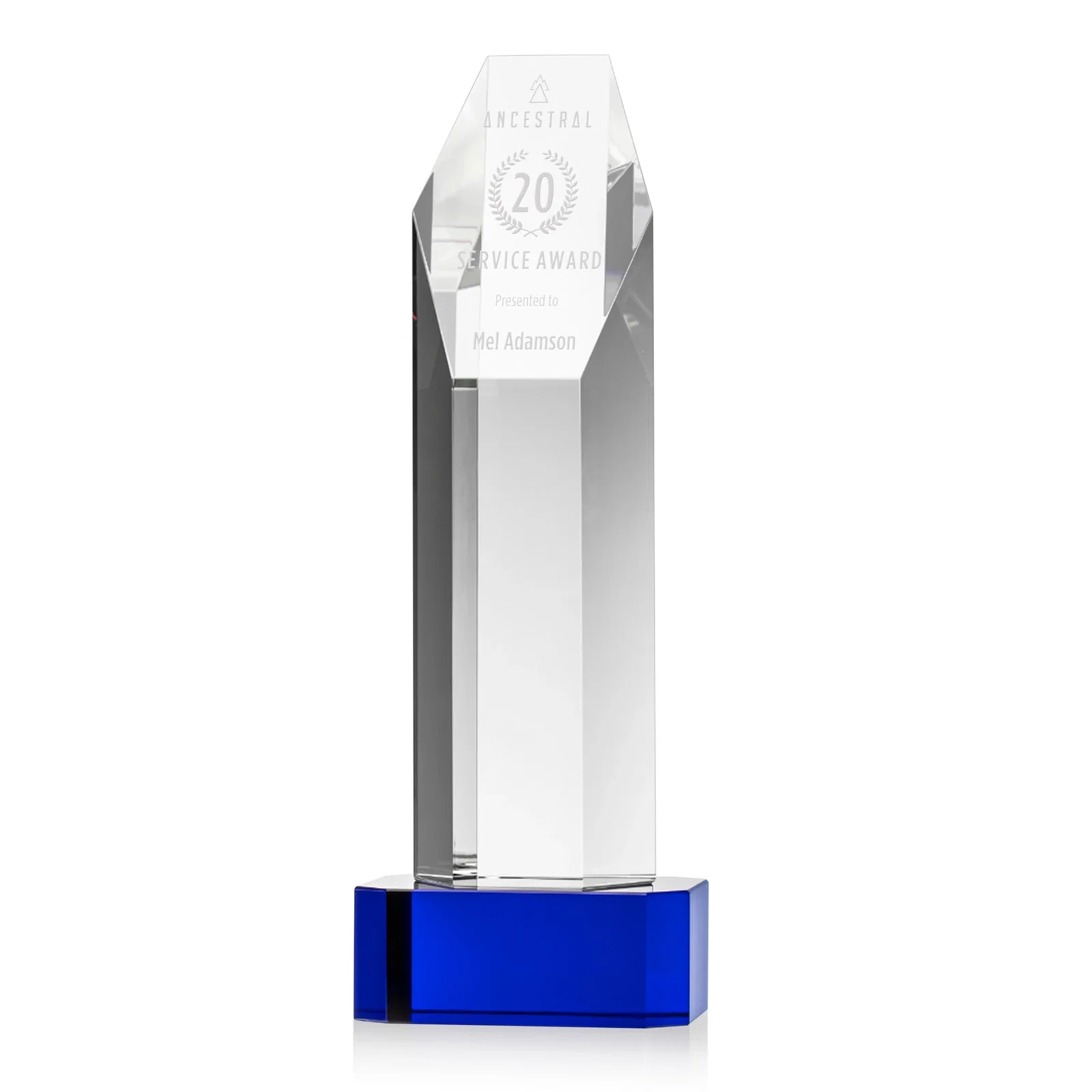 Personalized Optical Crystal Polygon Tower Award with Slanted Top for sales achievement awards
