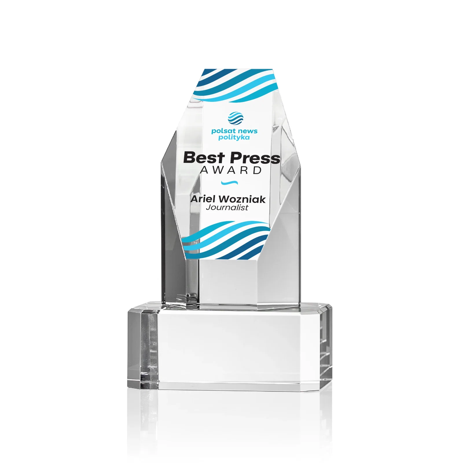 Personalized Optical Crystal Polygon Tower Award with Slanted Top for team milestone celebrations