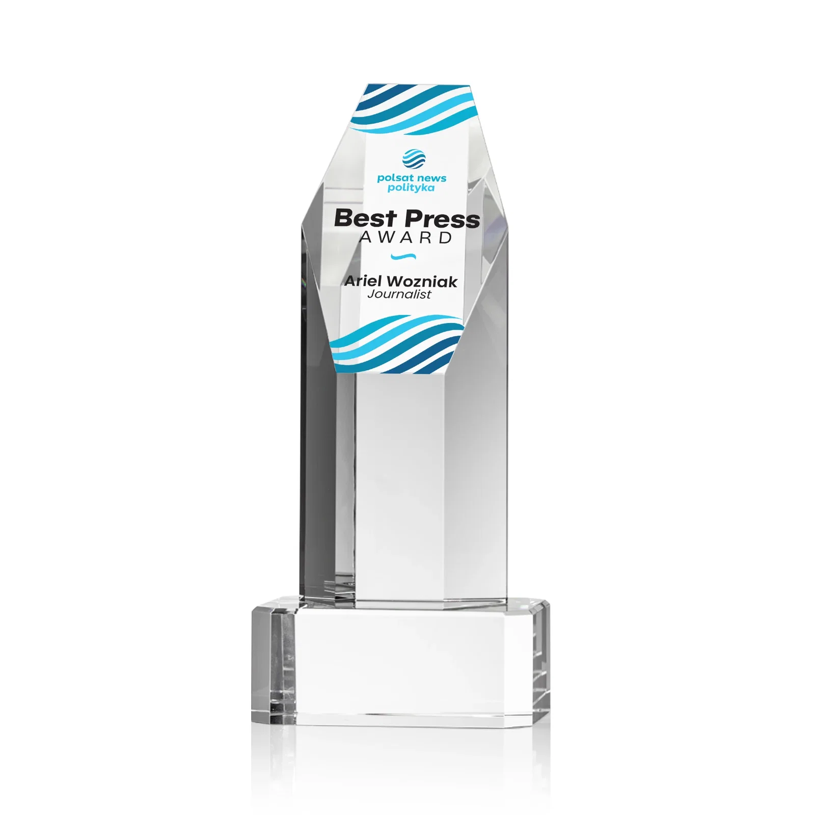 Personalized Optical Crystal Polygon Tower Award with Slanted Top for donor appreciation