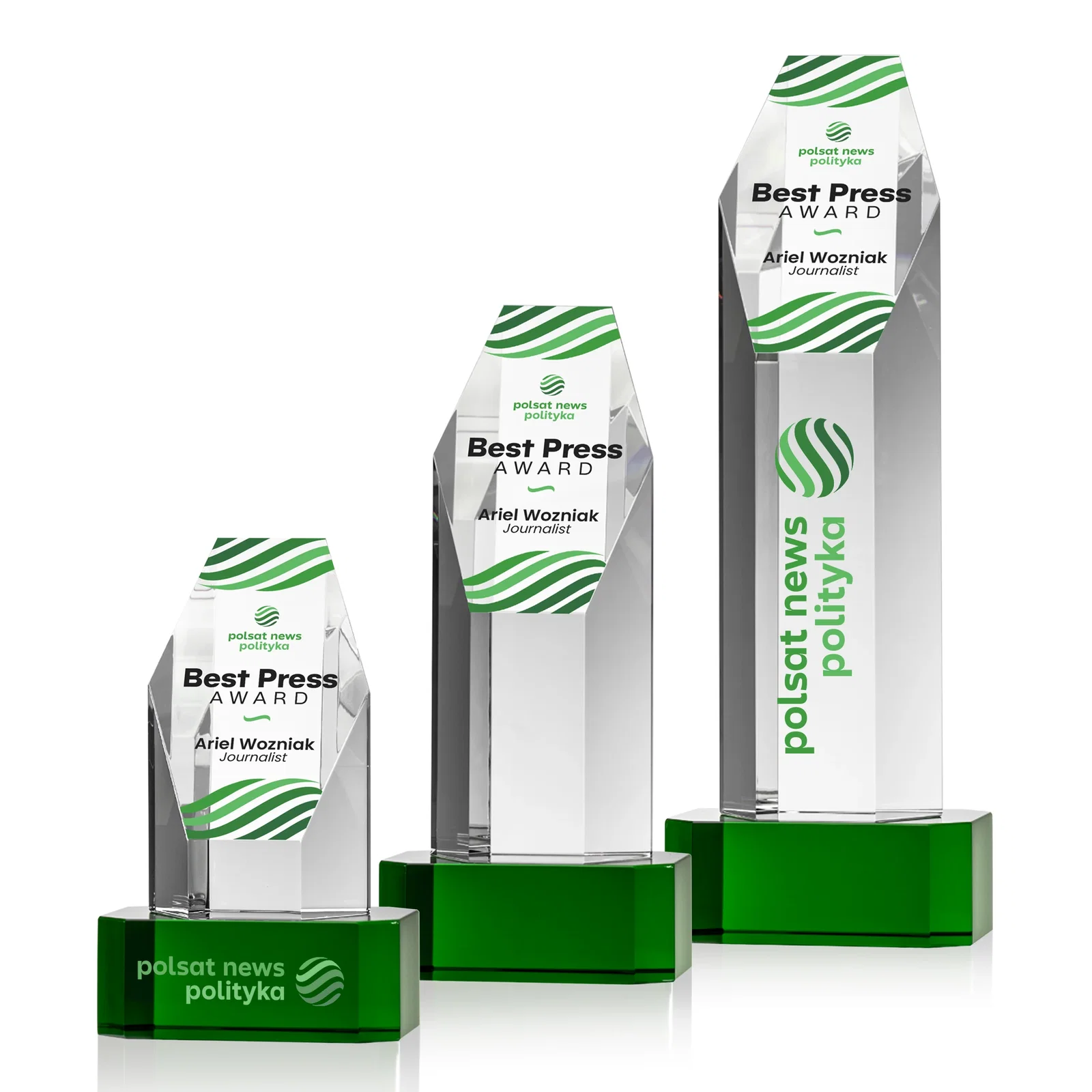 Personalized Optical Crystal Polygon Tower Award with Slanted Top for safety achievement programs